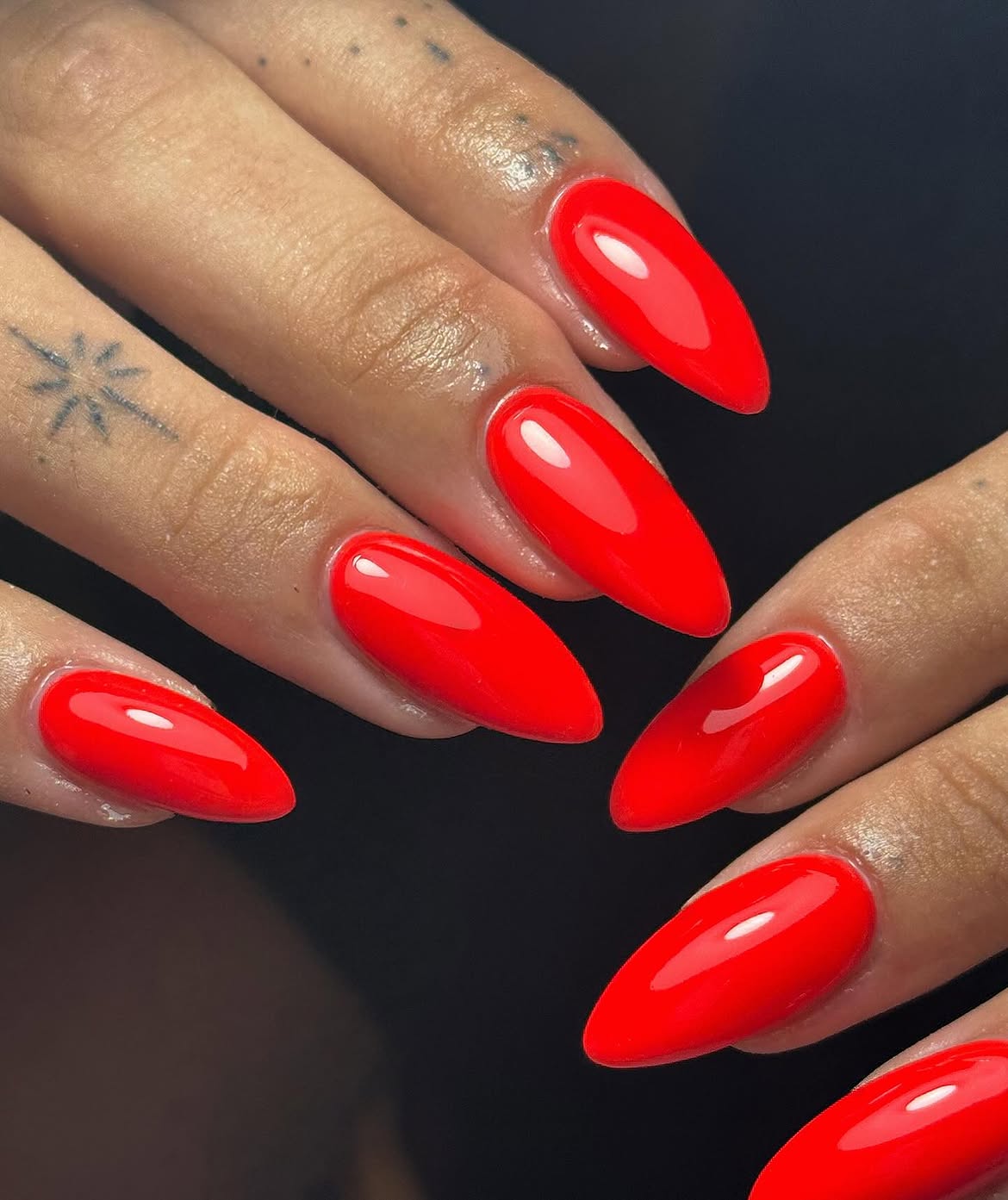 Vibrant Stiletto Cherry Red Glossy Nails
