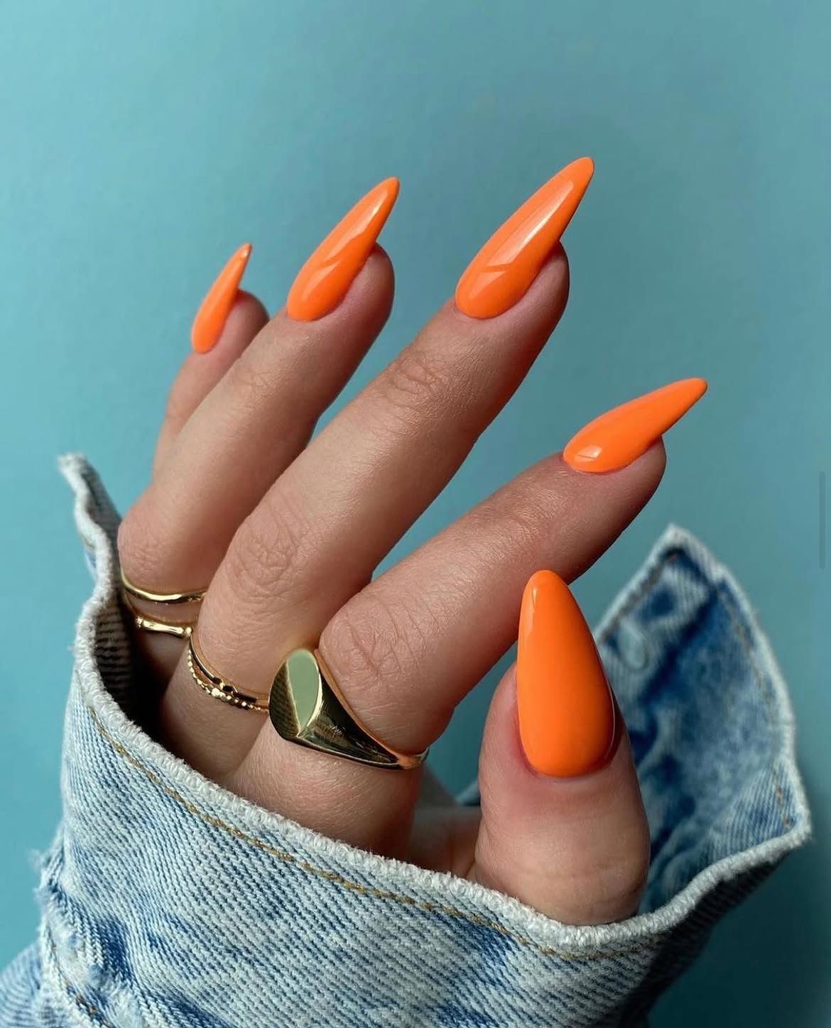 Vibrant Stiletto Orange Glossy Nails