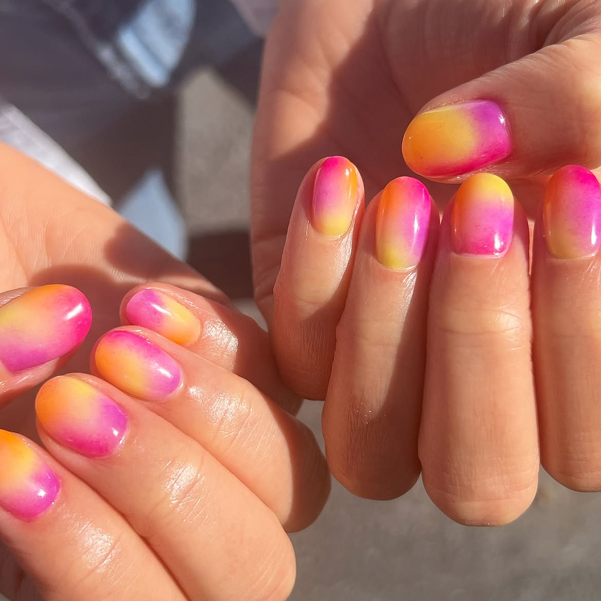 Vibrant Sunset Ombre Oval Nails