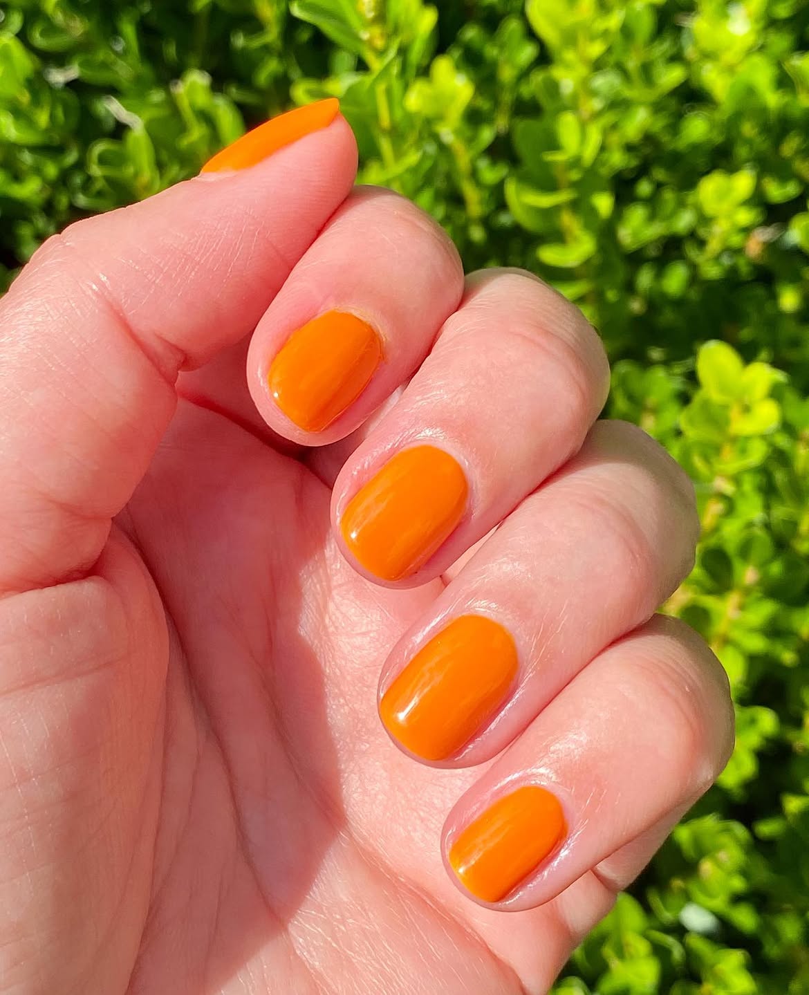 Vibrant Sunset Orange Glossy Short Oval