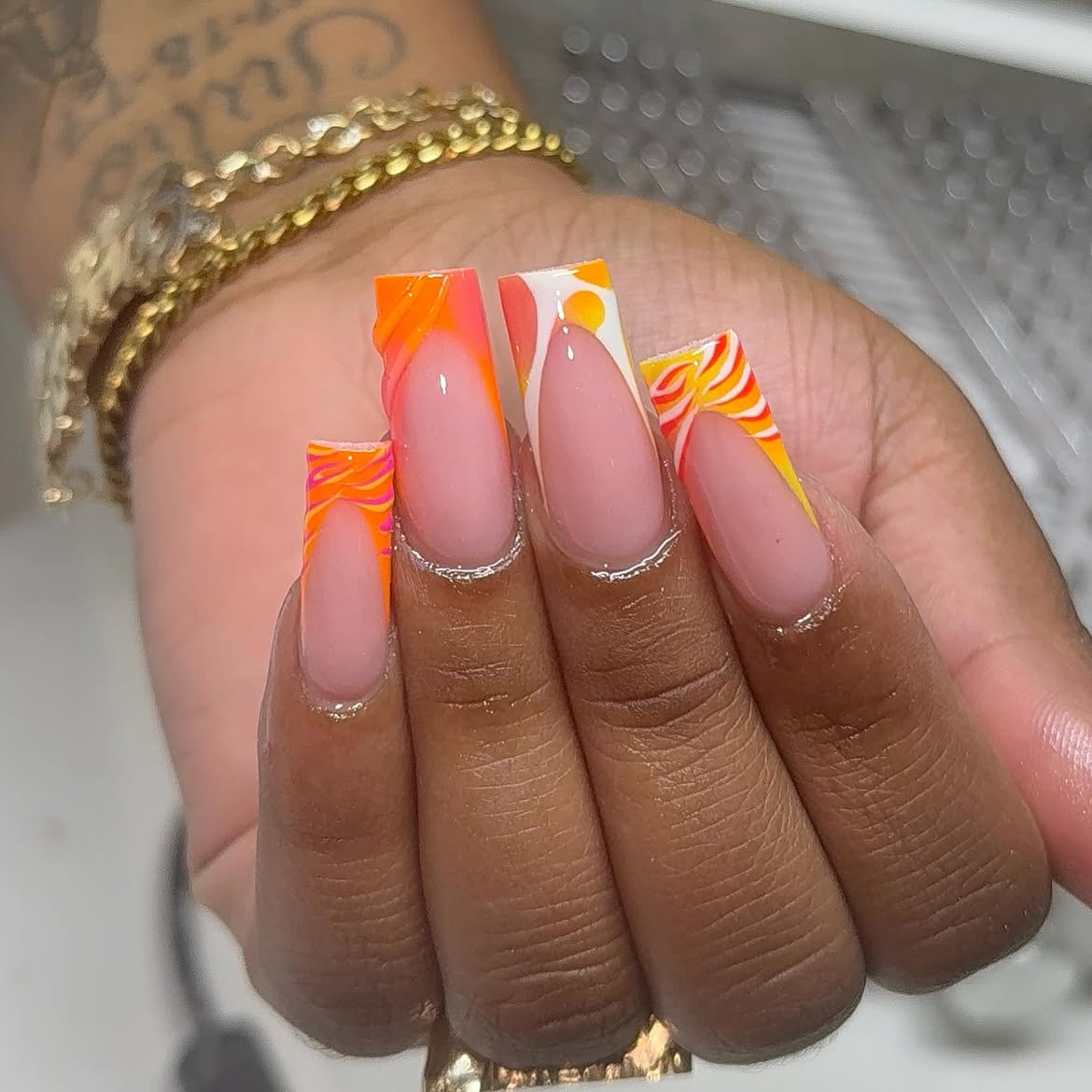 Vibrant Swirl French Tips with Summer Colors