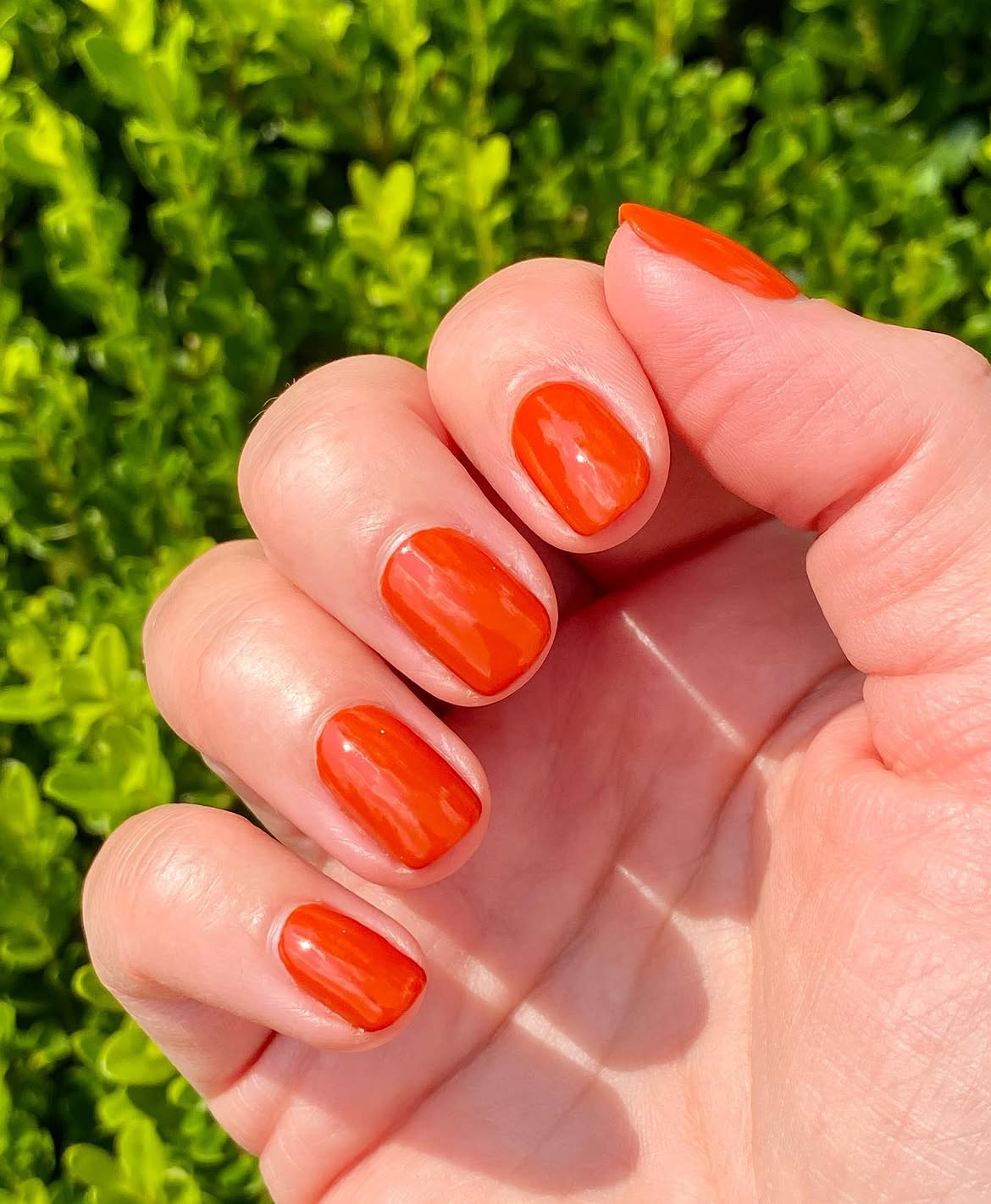 Vivid Burnt Orange Glossy Oval Nails