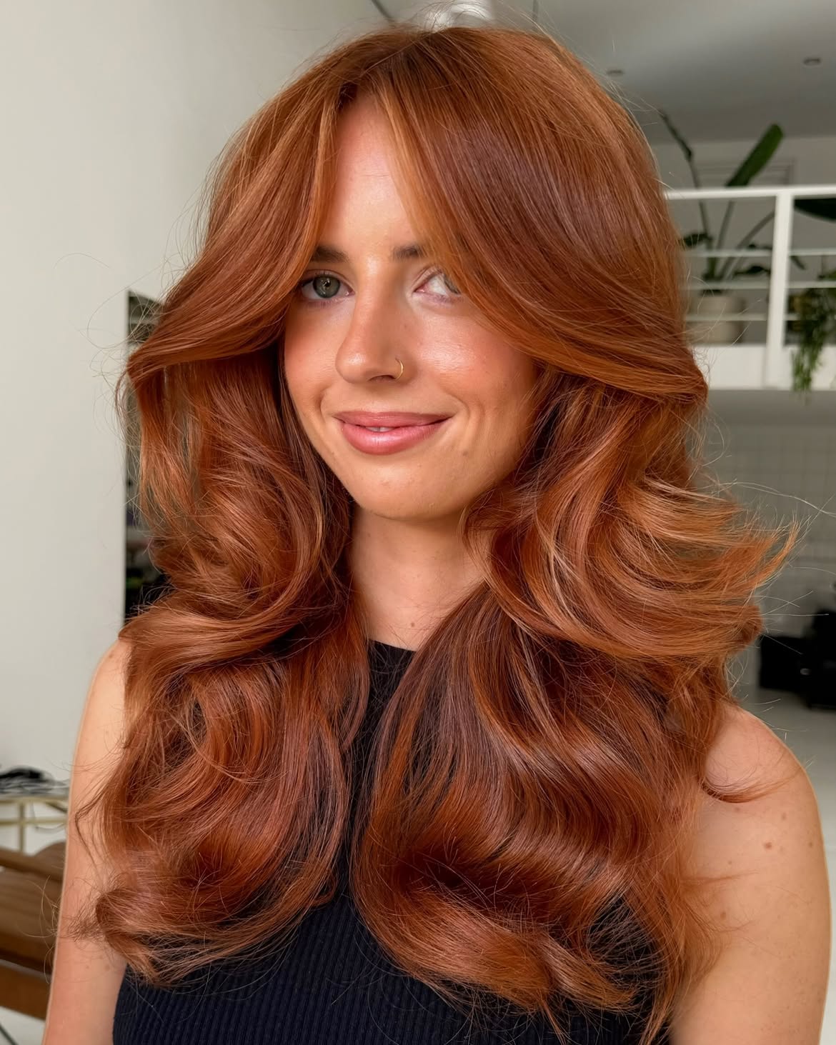 Voluminous Copper Waves With Face-Framing Layers