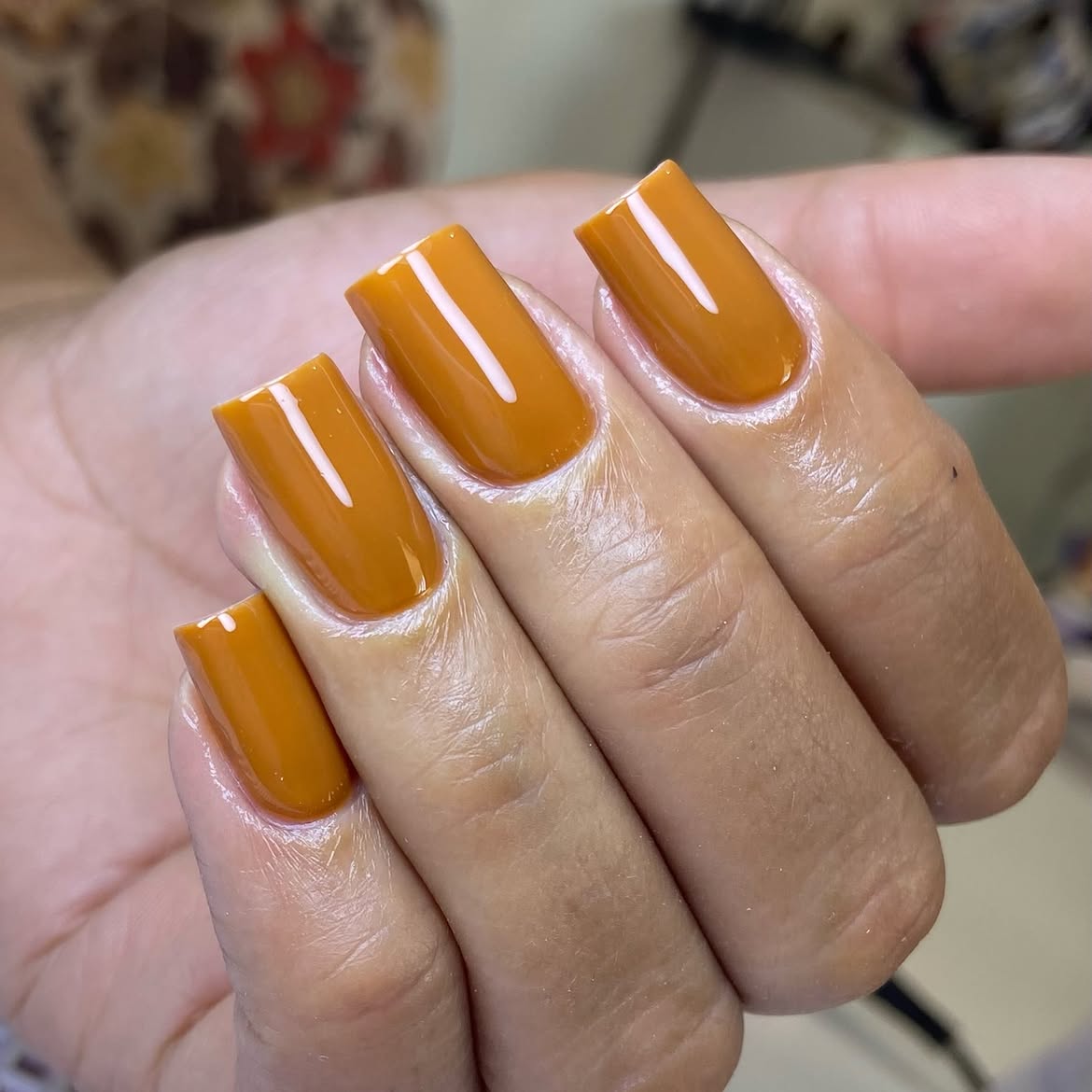Warm Amber Glossy Square Nails