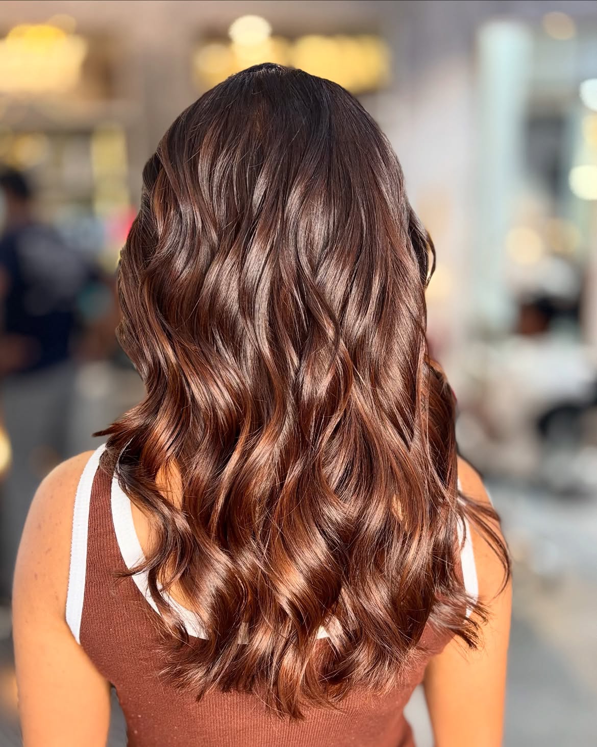 Warm Auburn Balayage With Loose Waves