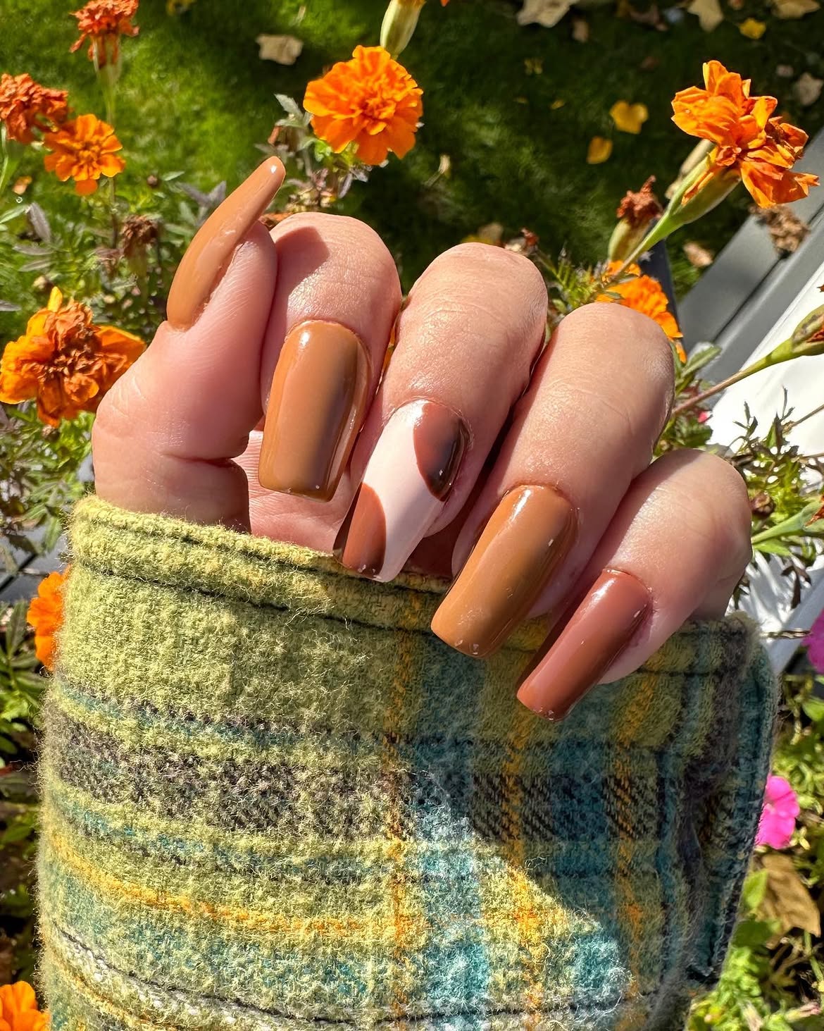 Warm Autumn Swirl French Tip Nails