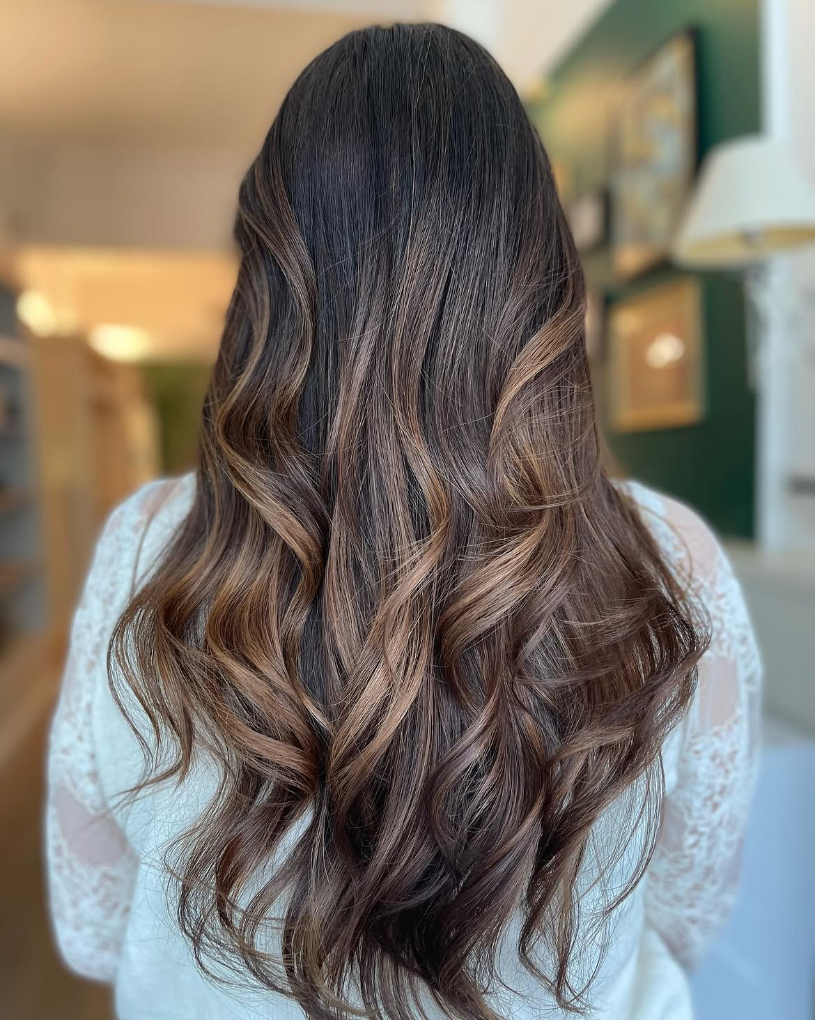 Warm Bronde Balayage With Loose Hollywood Waves