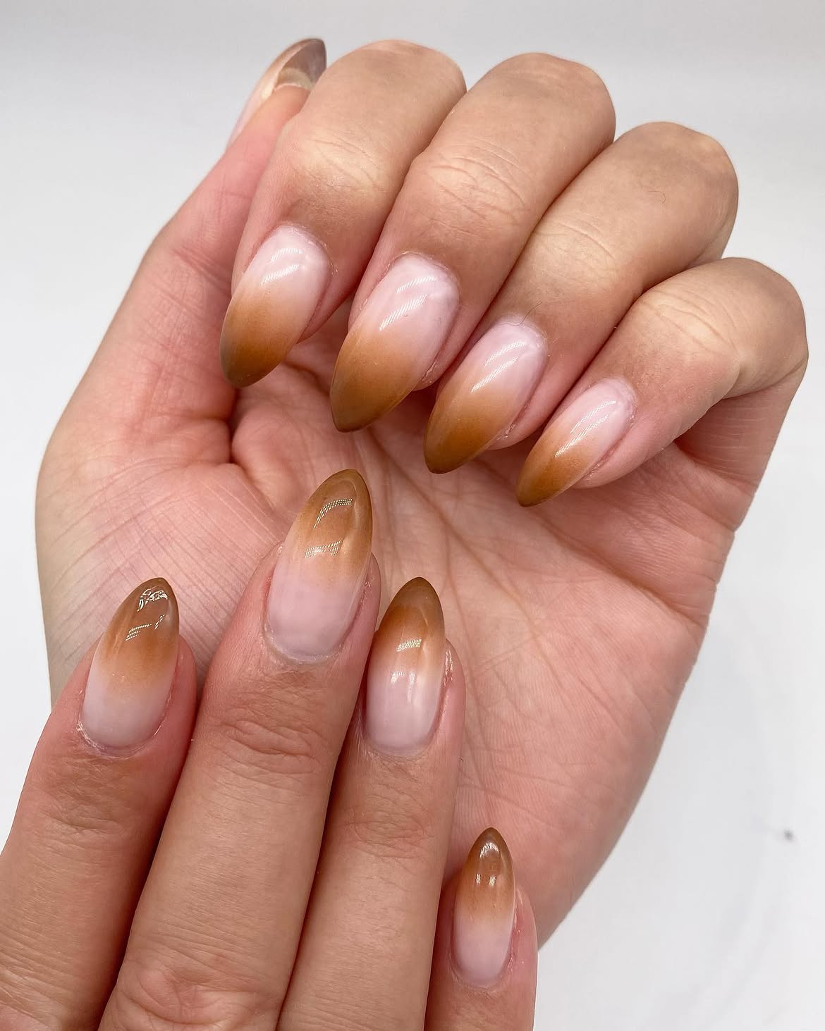 Warm Caramel Gradient Almond Nails