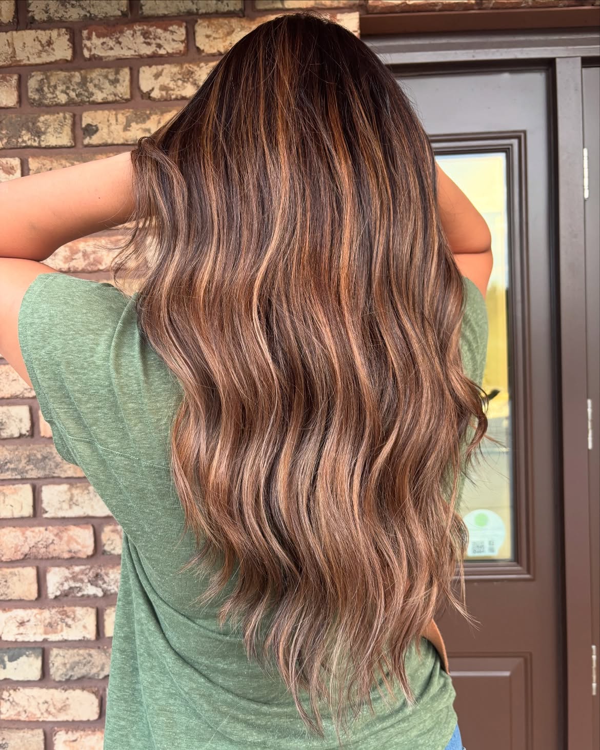 Warm Caramel Highlights On Dark Brown Waves