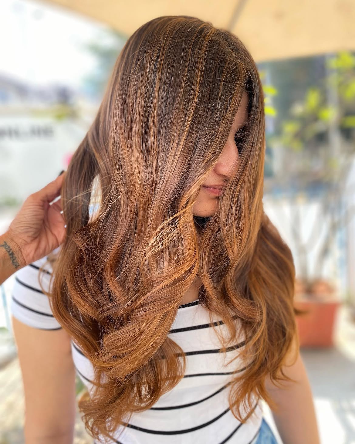 Warm Copper Balayage On Long Wavy Hair