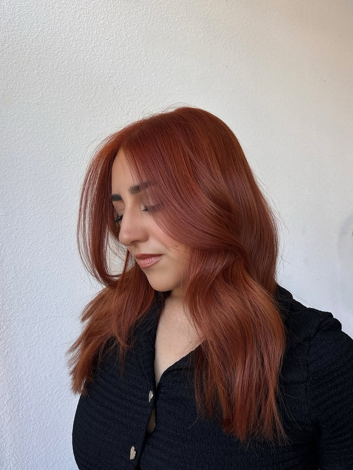 Warm Copper Balayage With Face-Framing Layers