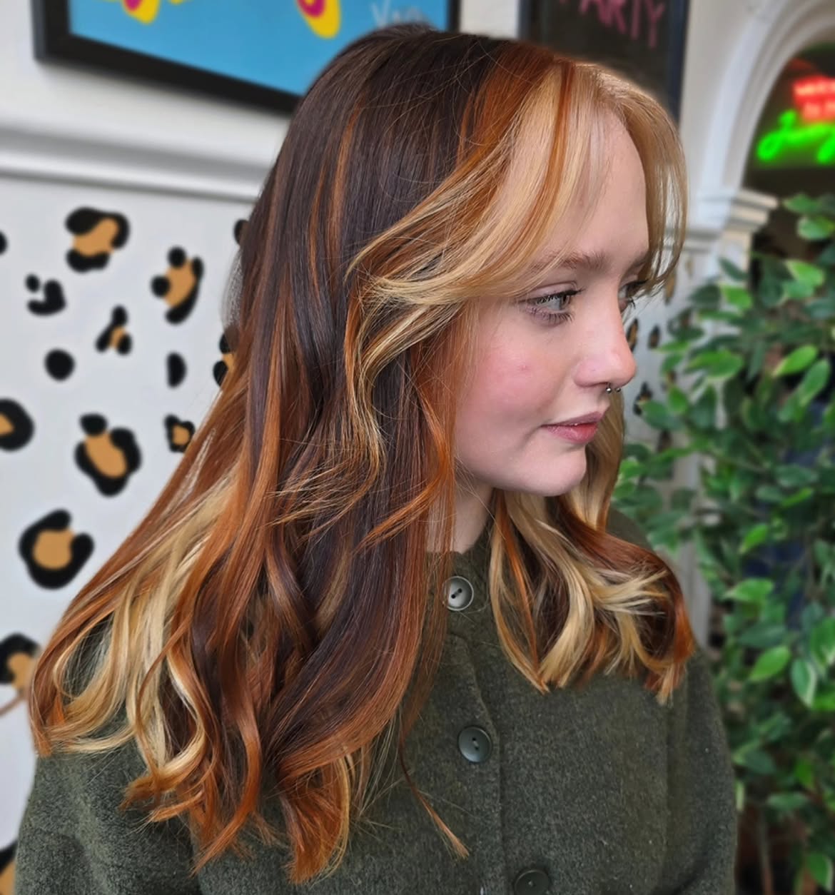Warm Copper Balayage With Face-Framing Money Piece