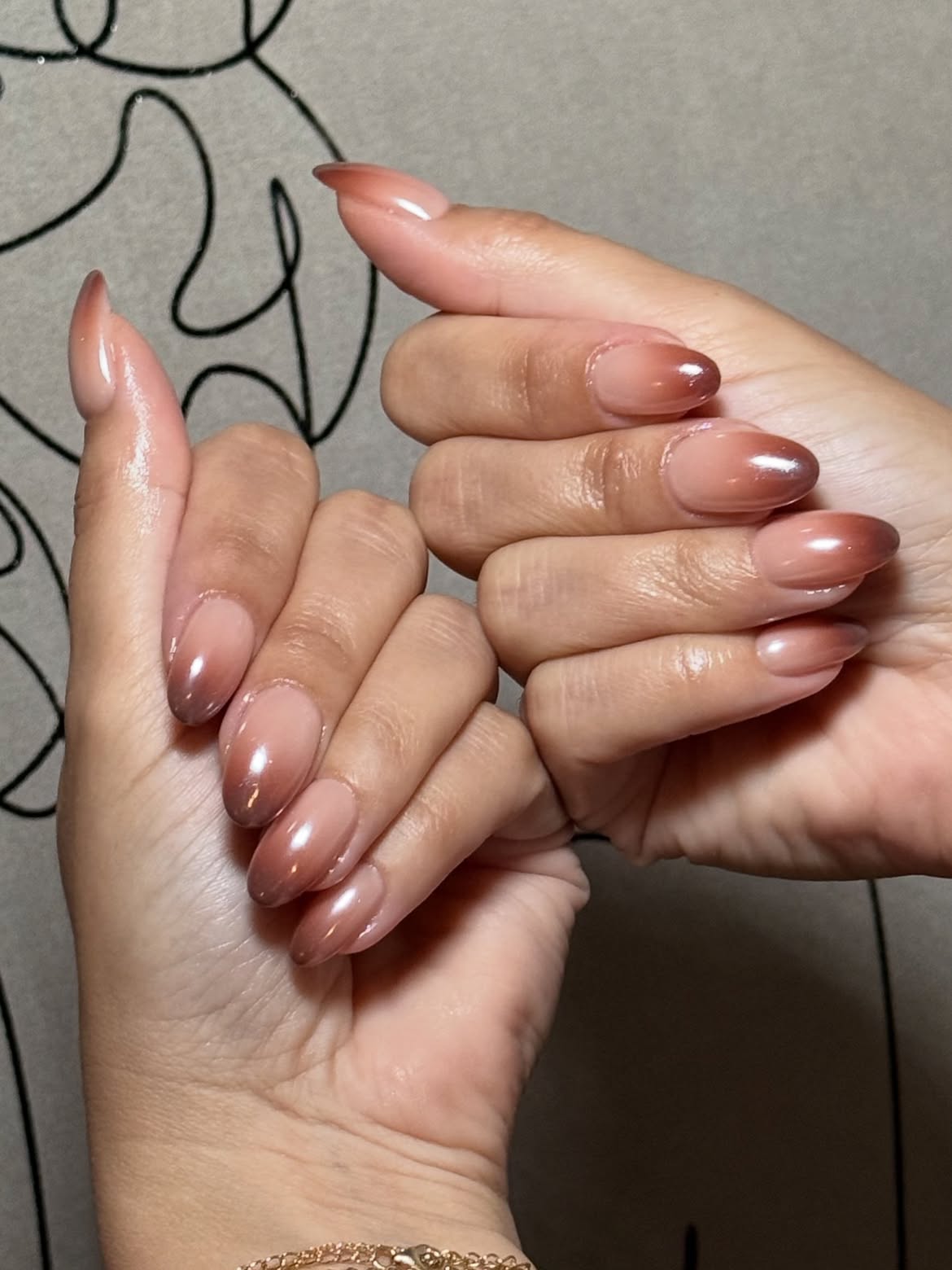 Warm Ombre Almond Glitter Fade Nails
