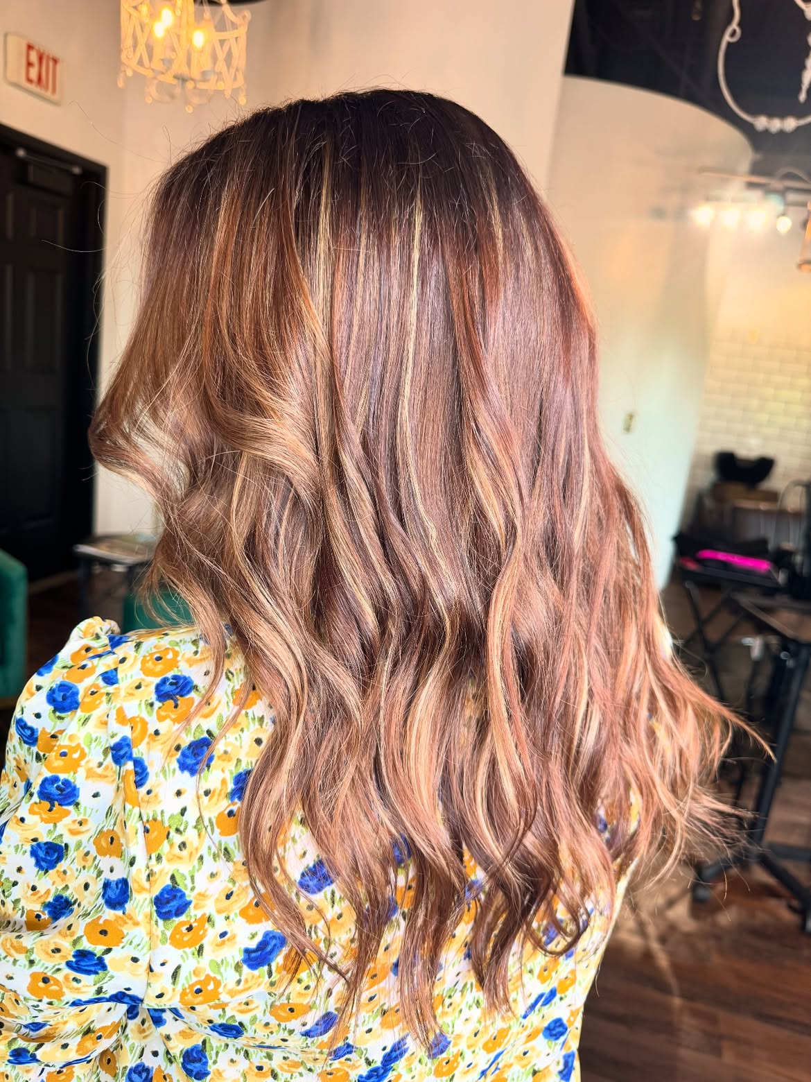 Warm Rose Gold Balayage With Loose Waves