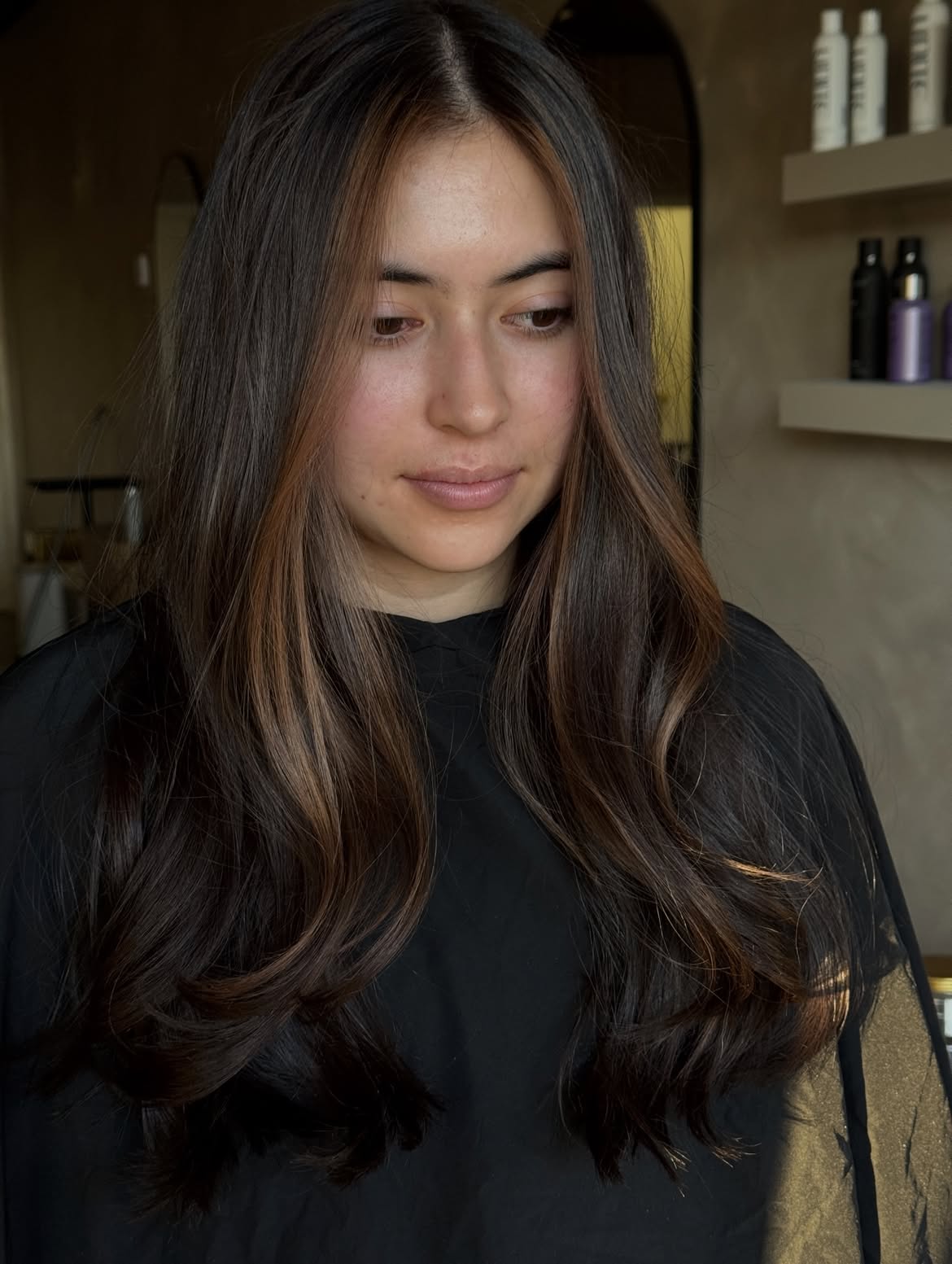 Warm Toned Highlights Brunette Waves