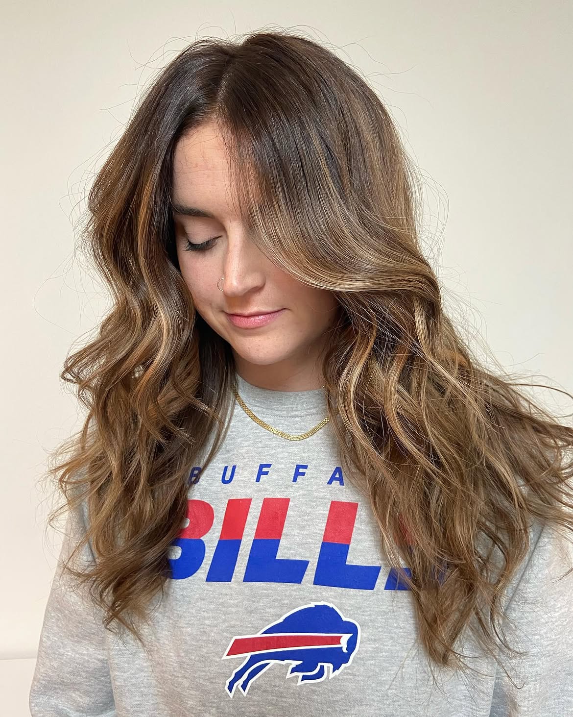 Warm Walnut Balayage With Loose Waves