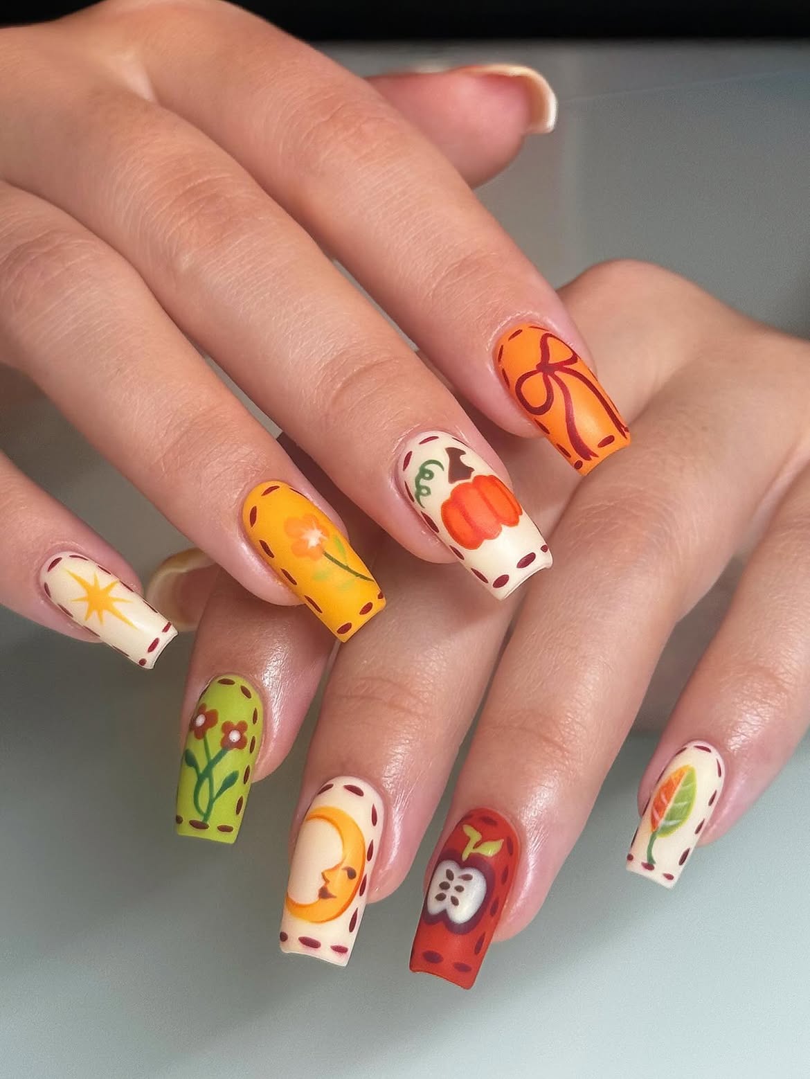 Whimsical Autumn Harvest Character Nails