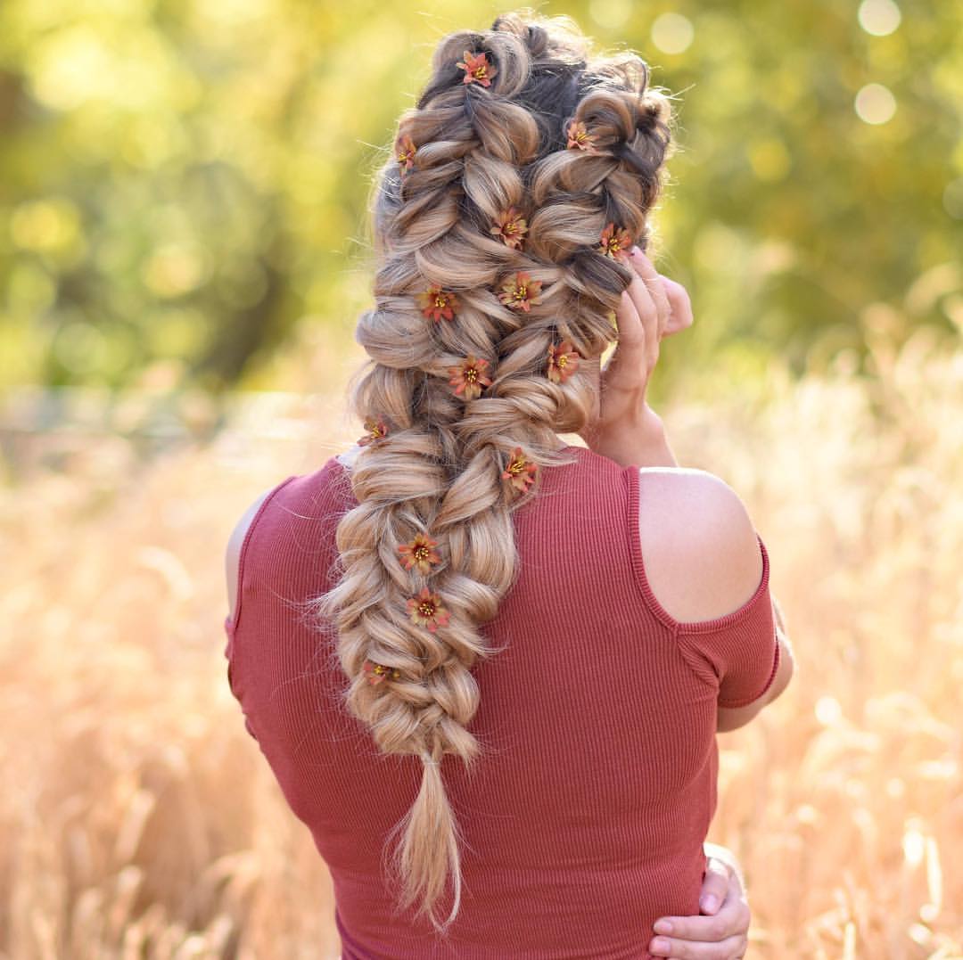 Whimsical Braided Updo With Fall Blossoms