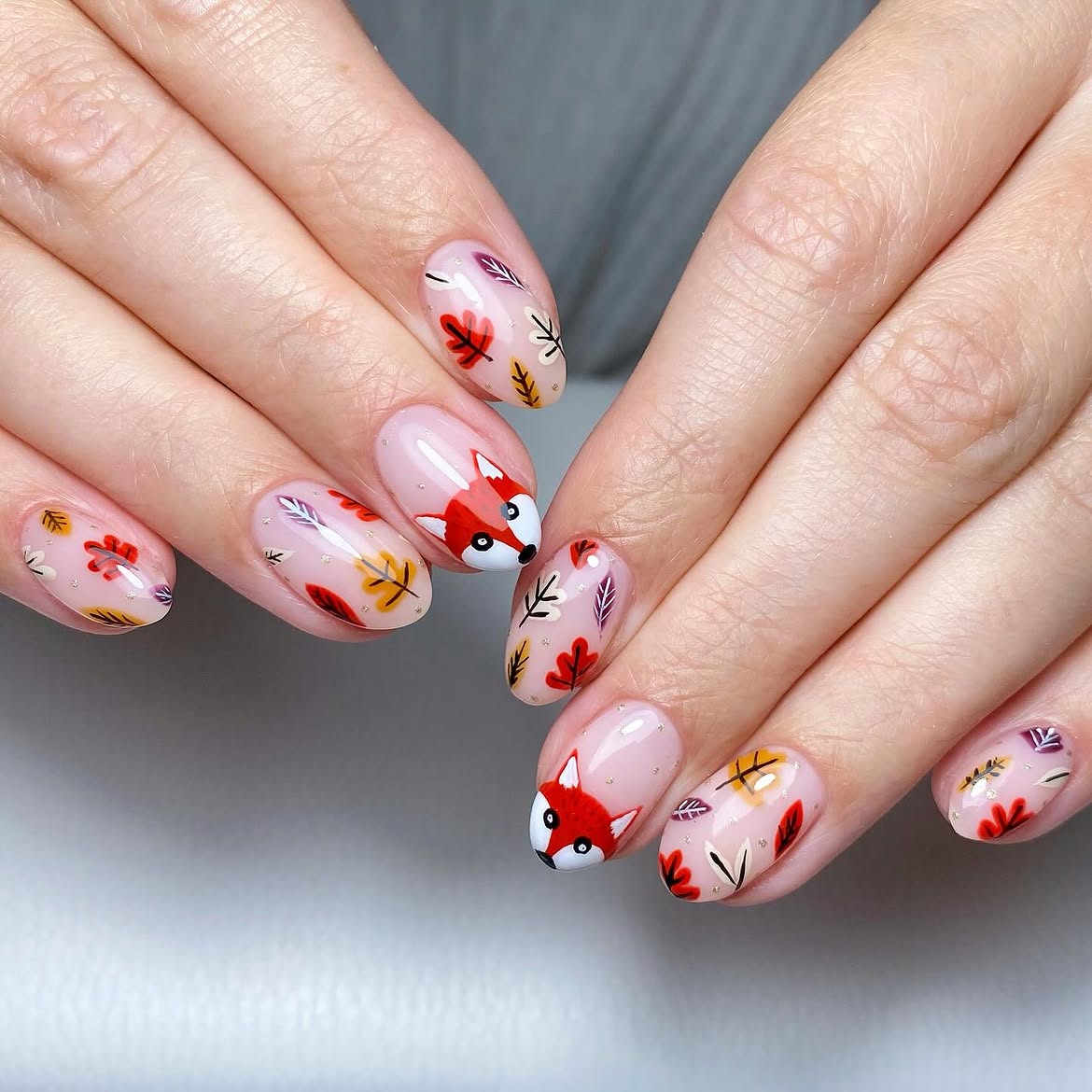Whimsical Fox & Falling Leaves Autumn Manicure