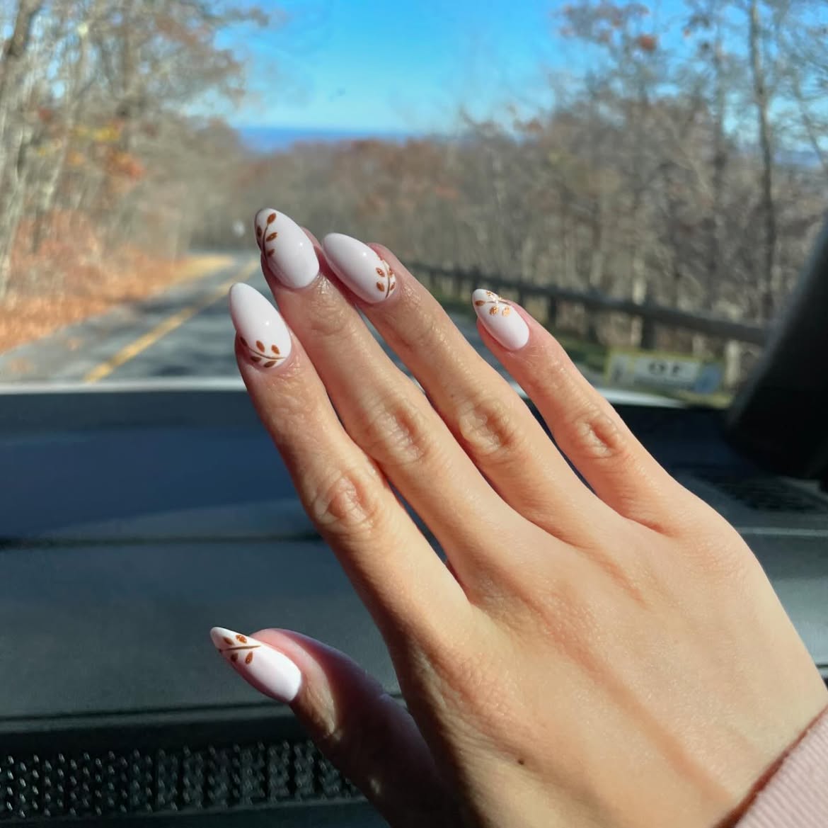 White Almond Nails with Subtle Gold Leaf Art
