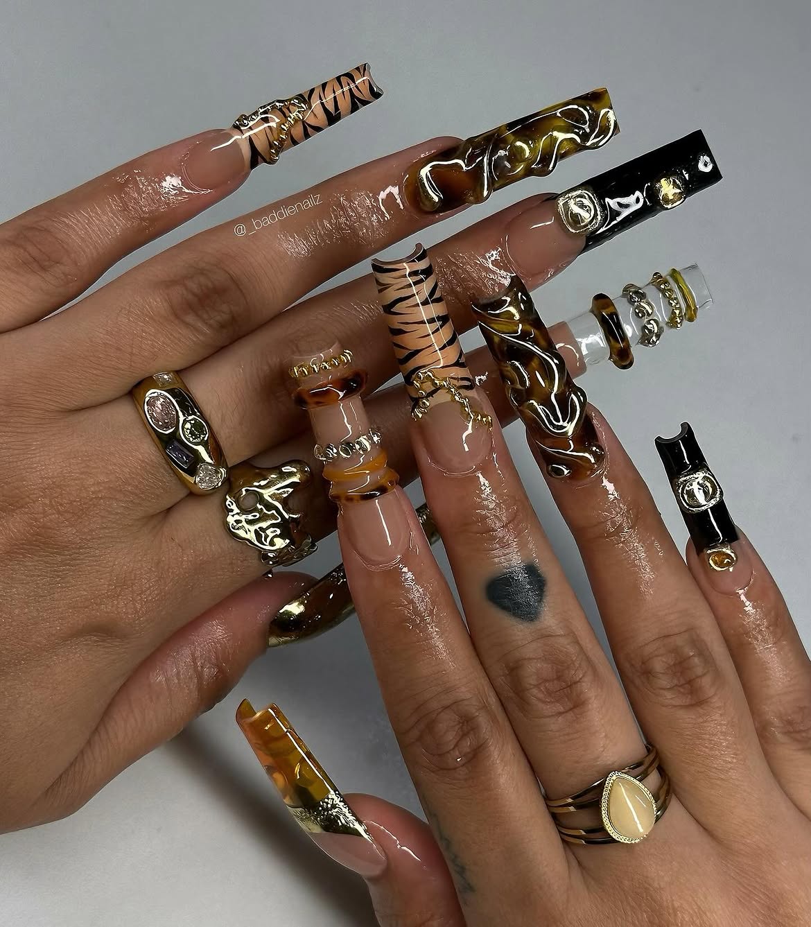 Wild Cat Tortoiseshell Sculpted Chrome Nails