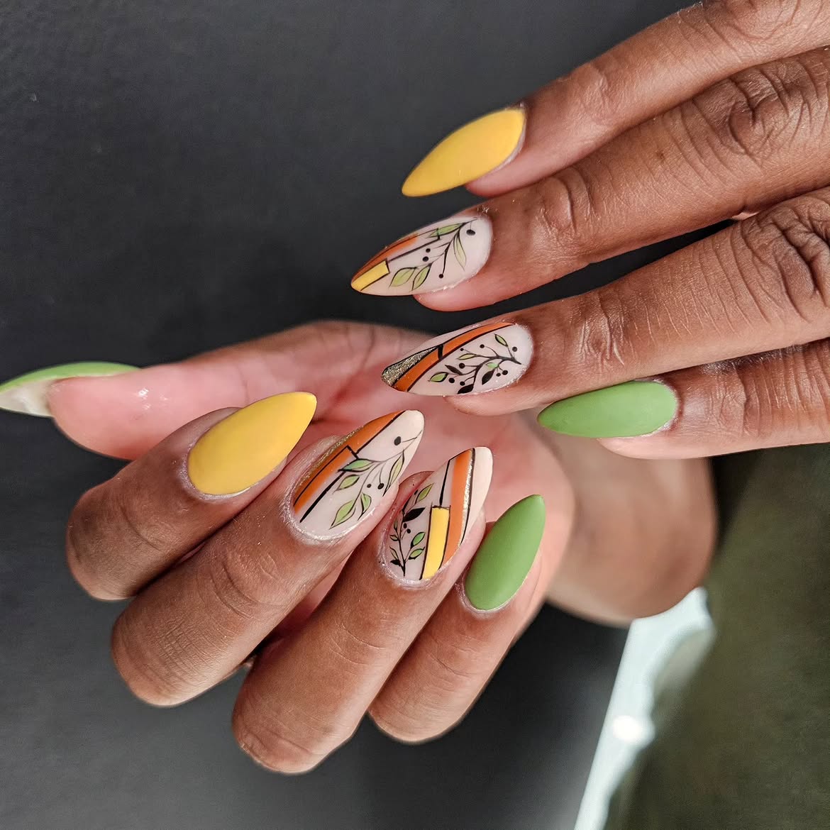 Abstract Fall Leaves Almond Nails
