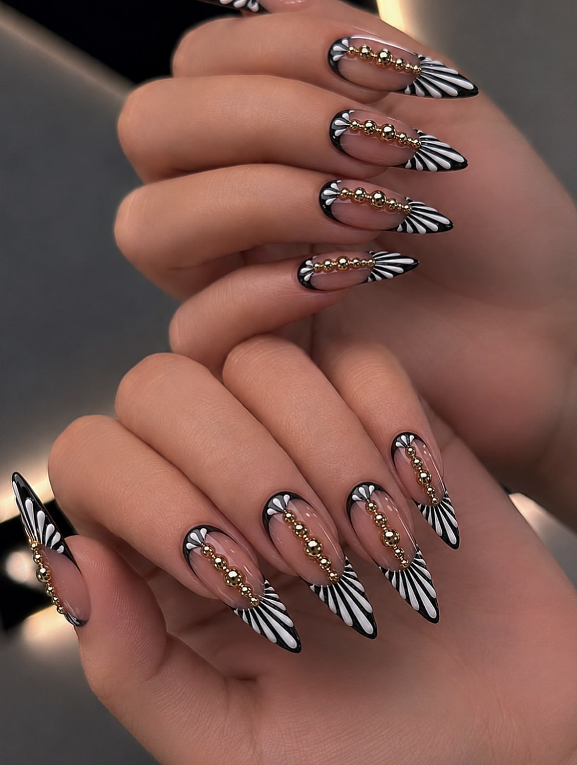 Art Deco Fan French Stiletto Nails