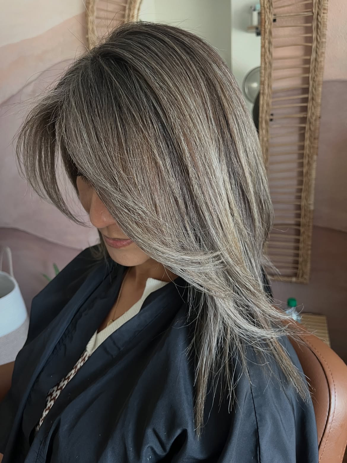 Ash Blonde Gray Blending With Face Framing Layers