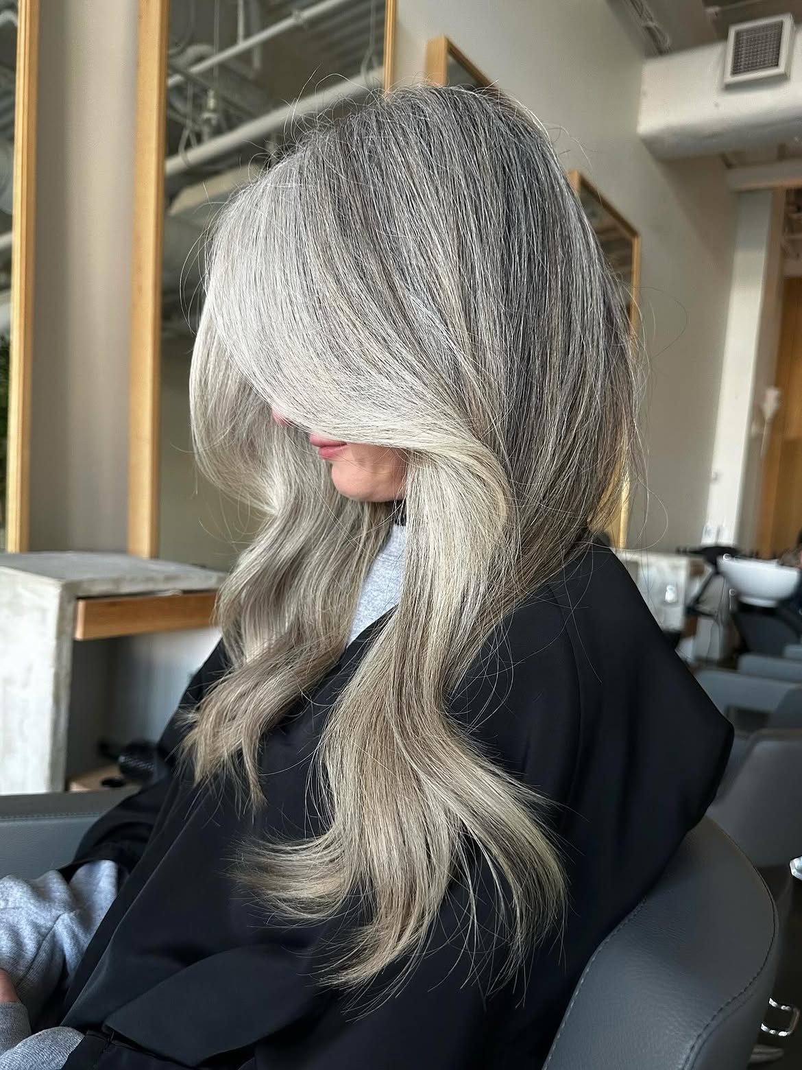 Ashy Gray Blending With Soft Blonde Balayage