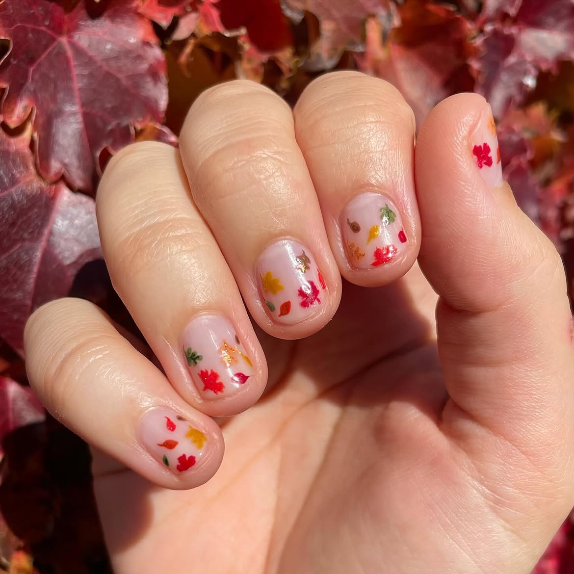 Autumn Leaf Decal Milky Sheer Manicure