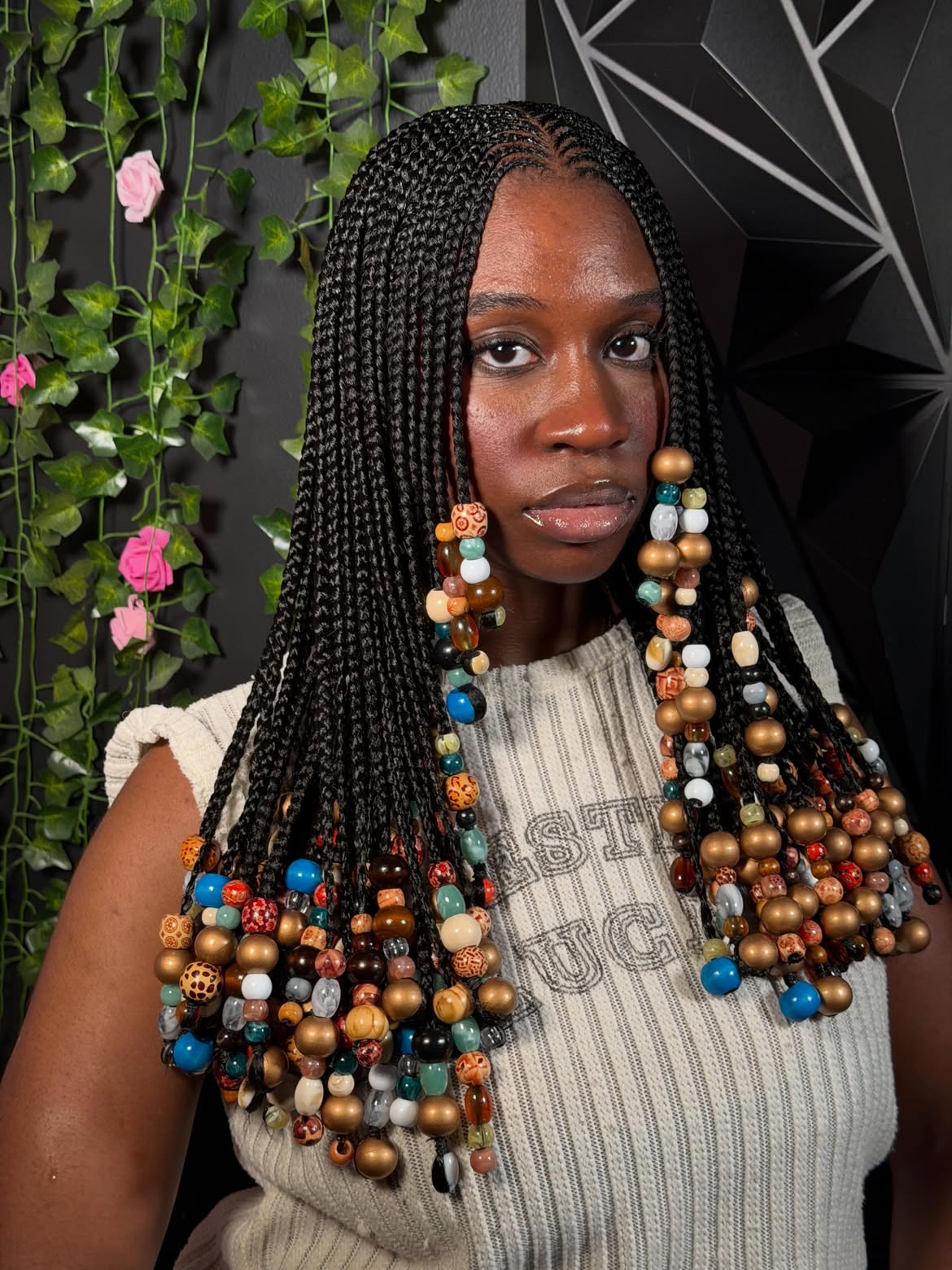 Beaded Fulani Braids With Middle Part
