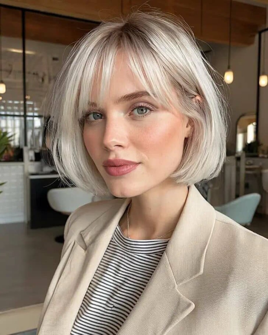 Blonde Bob With Wispy Curtain Bangs