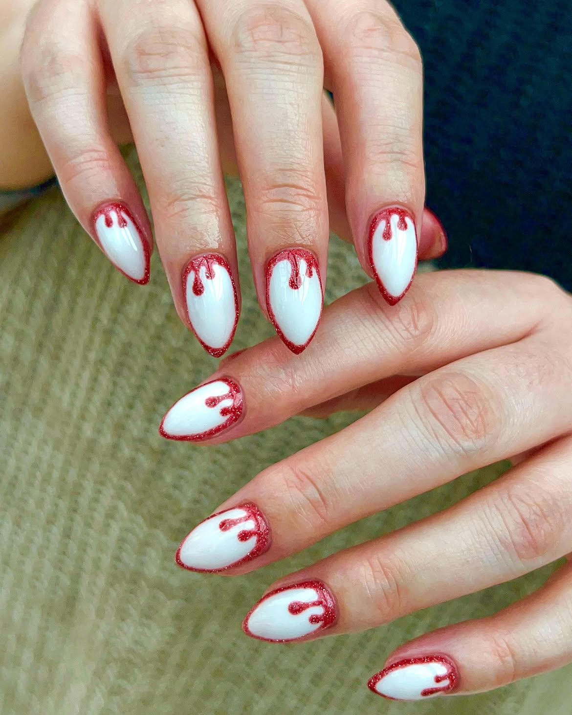 Bloody Drip Almond Halloween Nails