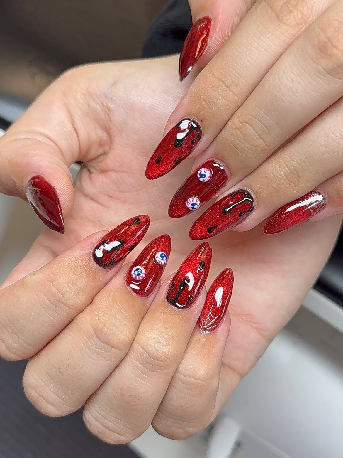 Bloody Eyeball Dripping Stiletto Halloween Nails