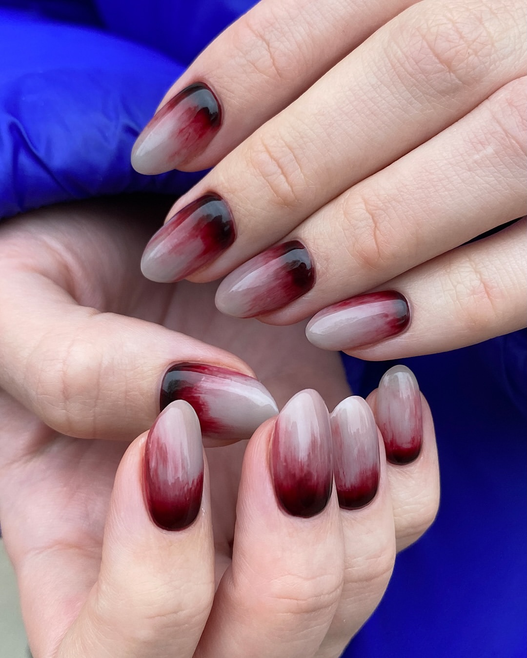 Bloody Ombre Almond Nails for Halloween