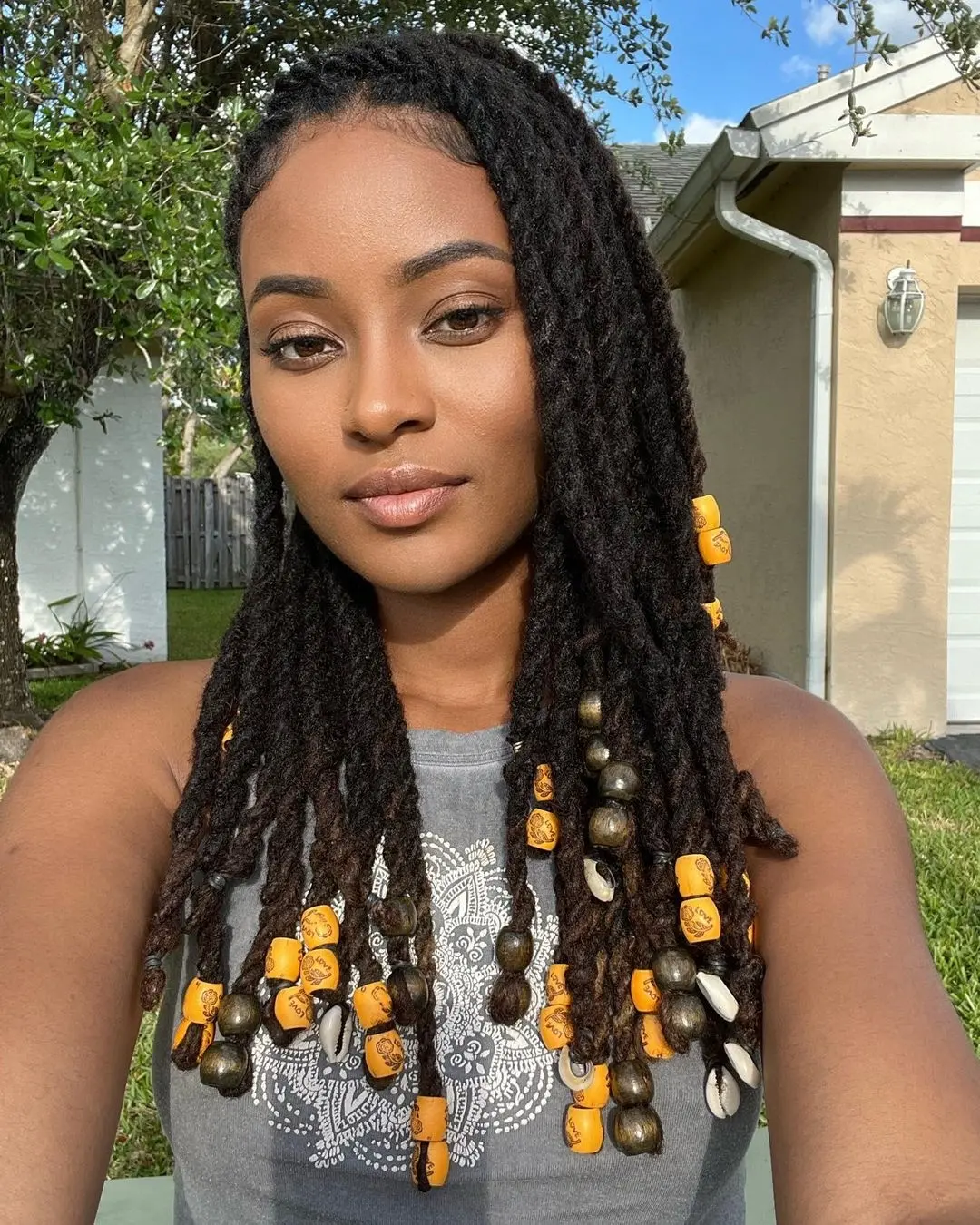 Boho Chic Locs With Wooden Beads and Shells