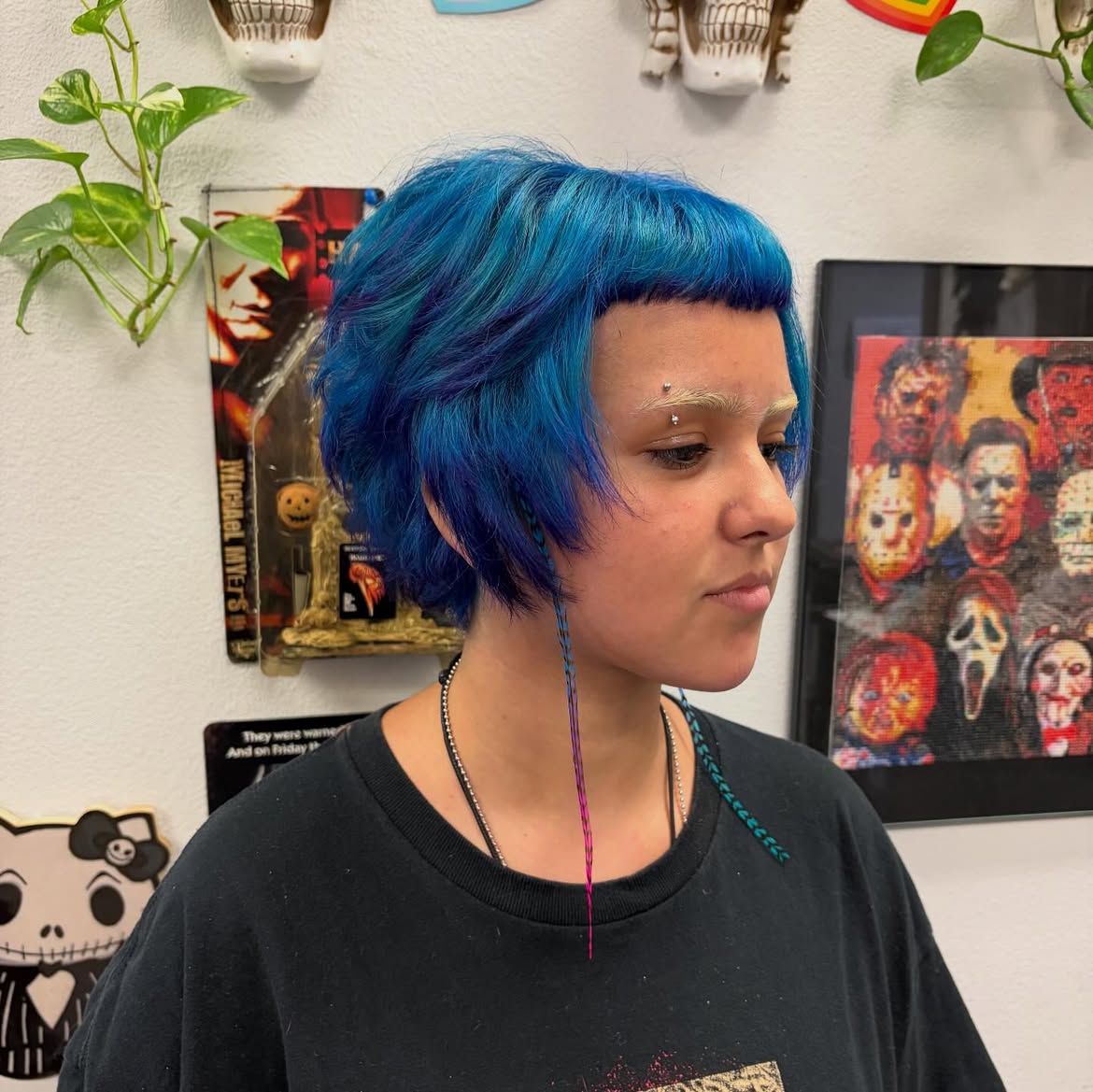 Bold Blue Asymmetrical Bob With Micro Fringe