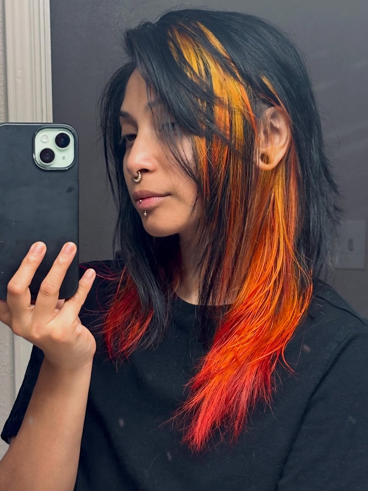 Bold Copper And Black Layered Shag Cut