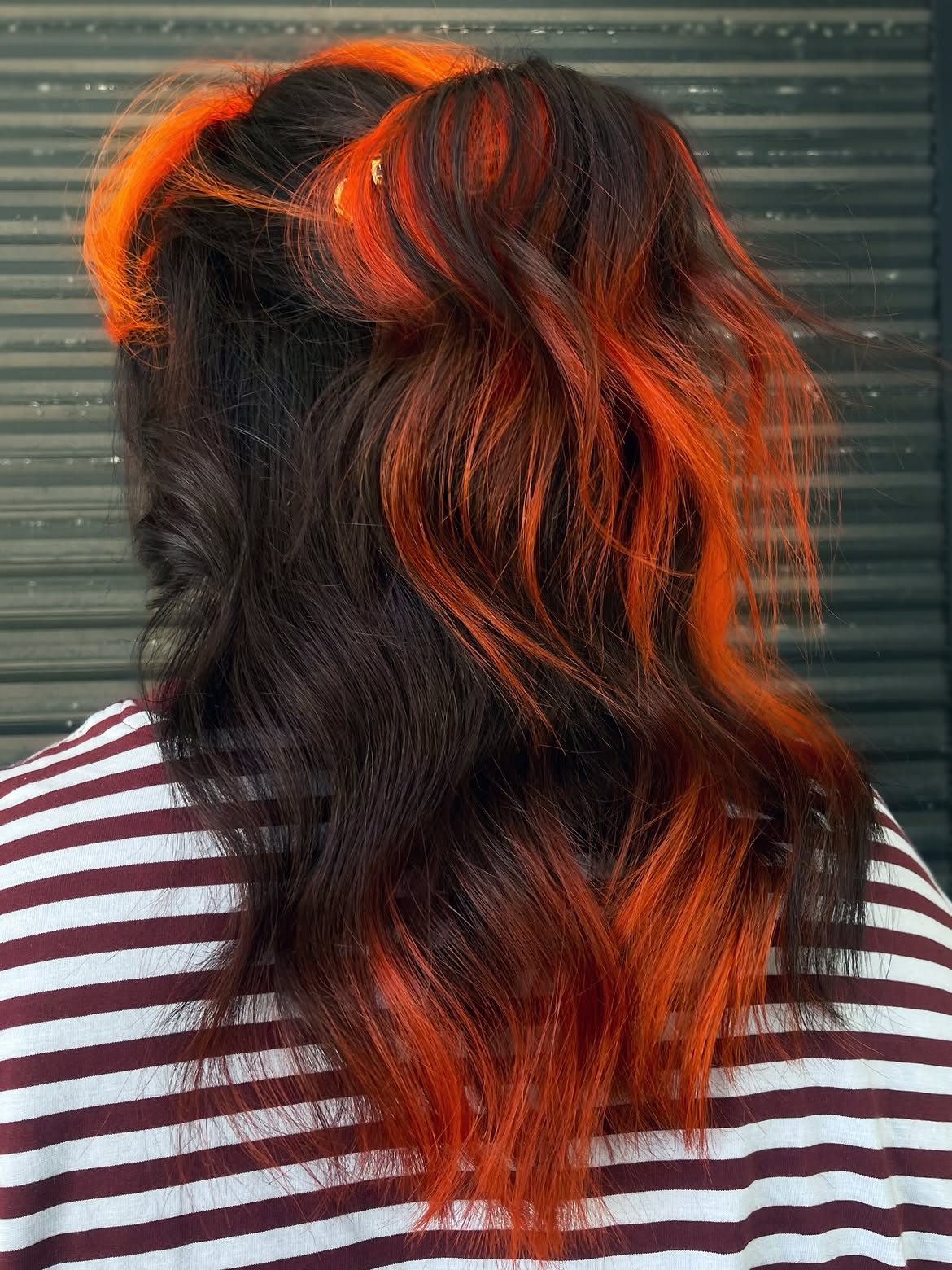 Bold Neon Orange And Espresso Half Up Style