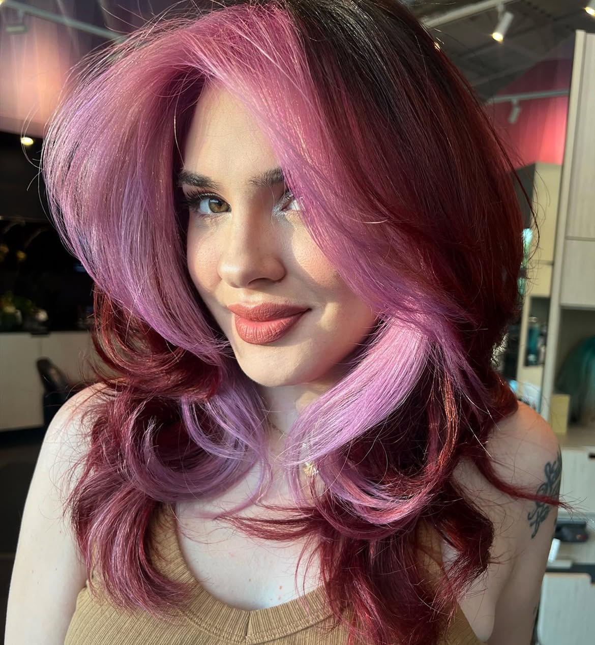 Bold Pink Money Piece With Cherry Red Layers