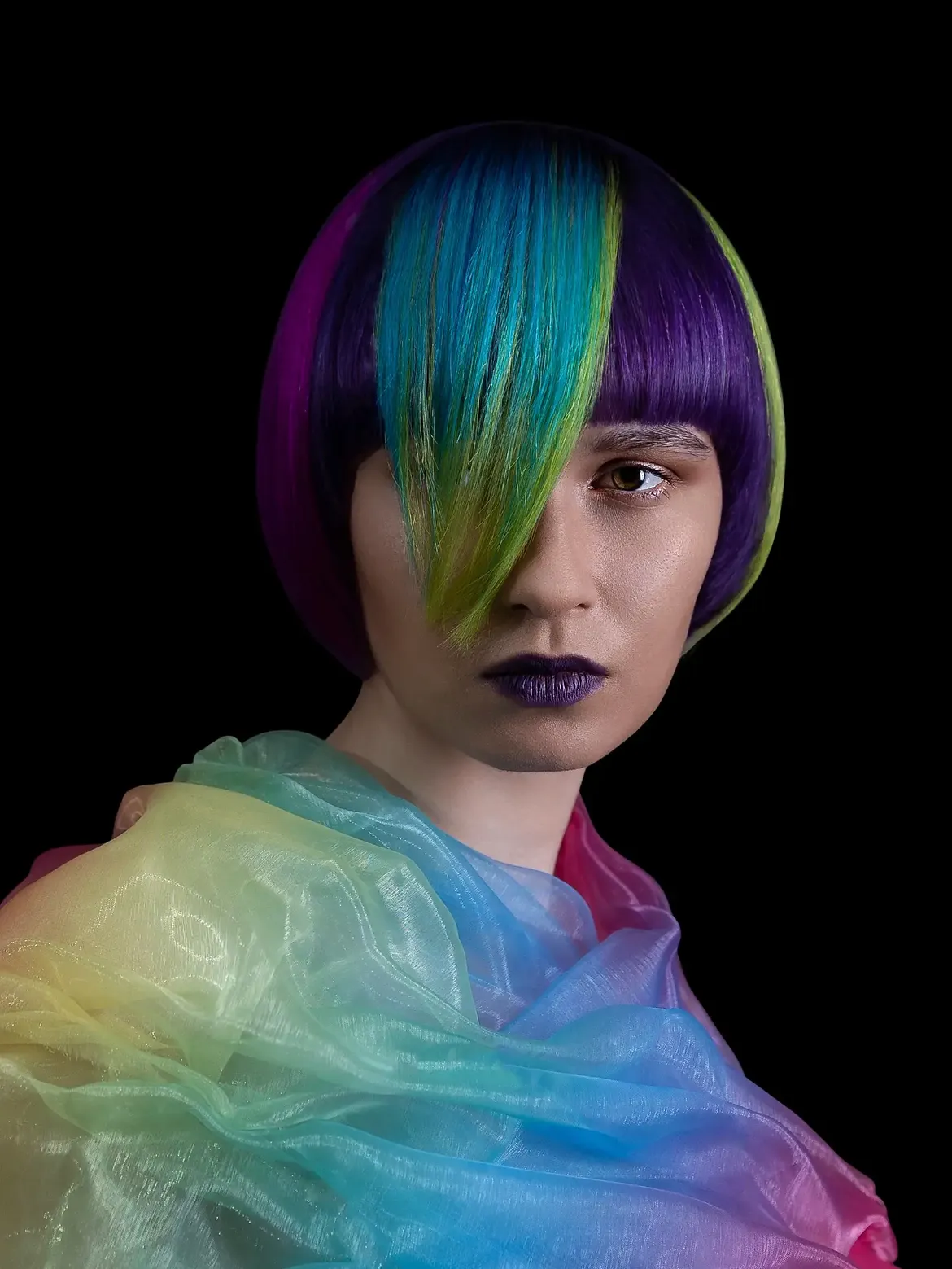 Bold Rainbow Vivid Streaks Bob