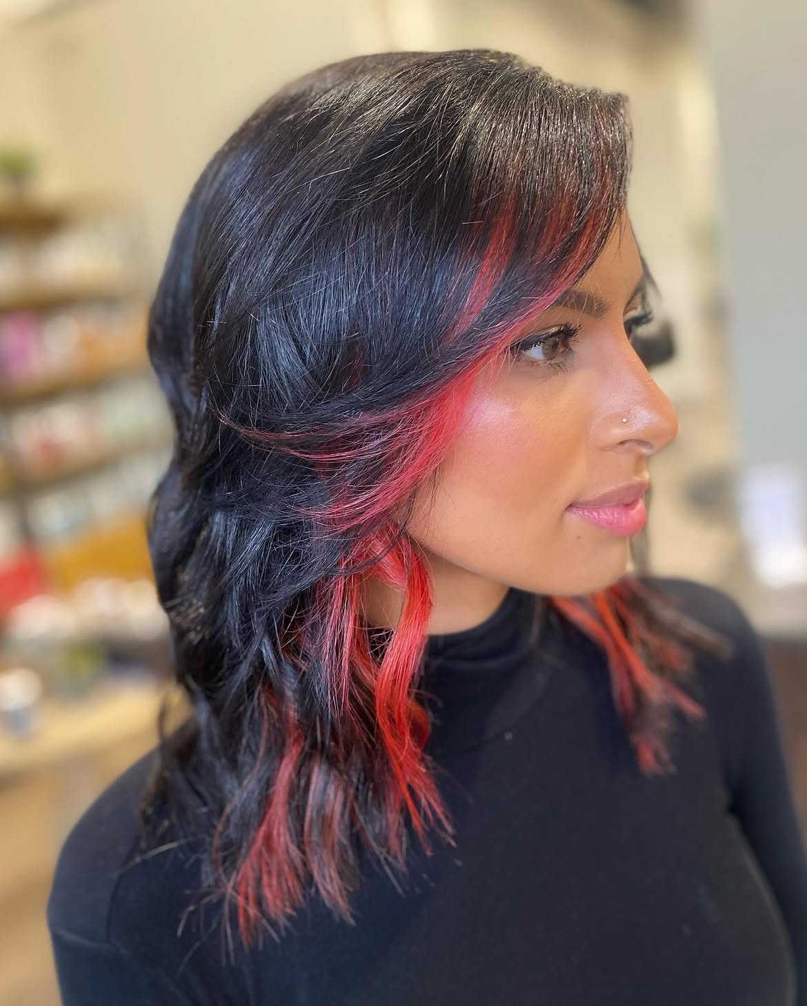 Bold Red Money Piece With Dark Waves