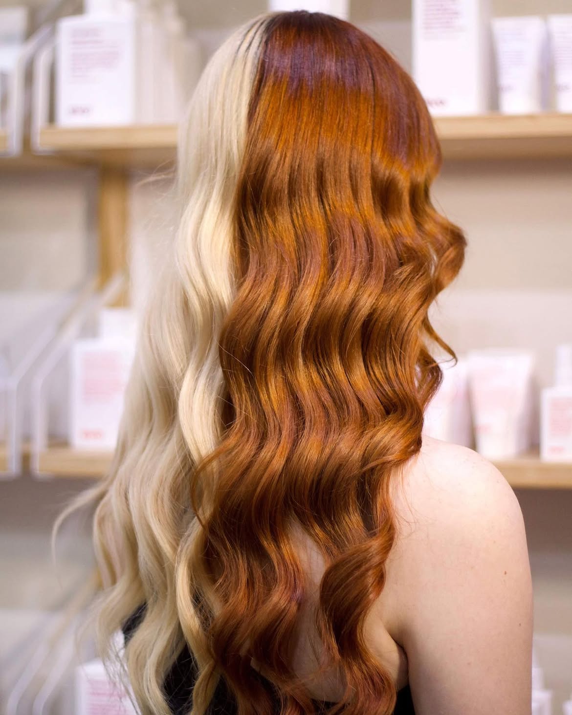 Bold Split Dye: Platinum Blonde Meets Fiery Copper