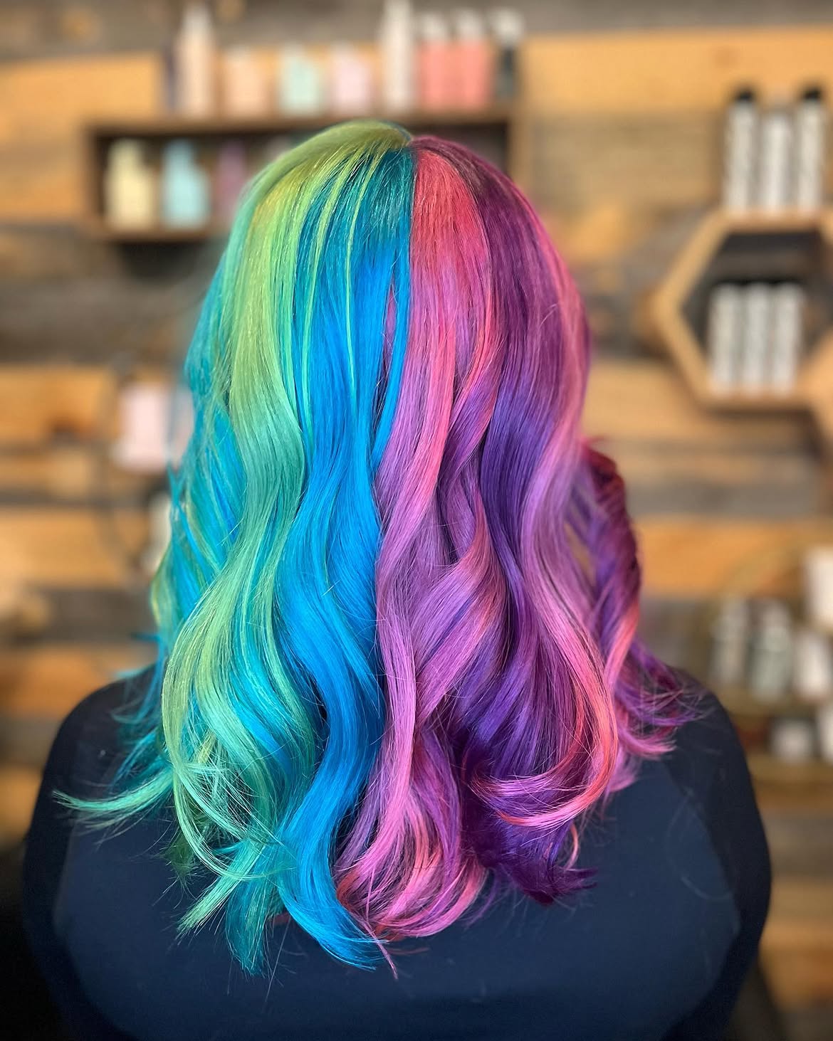 Bold Split Rainbow With Curls