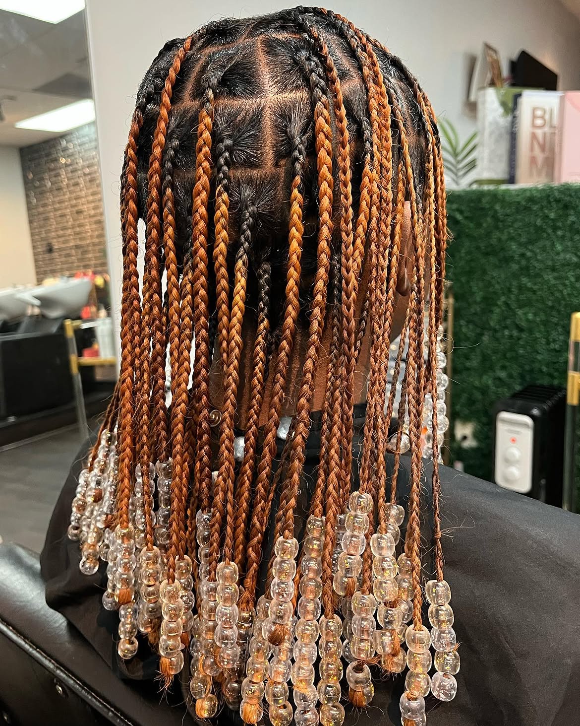 Box Braids With Amber & Clear Beads