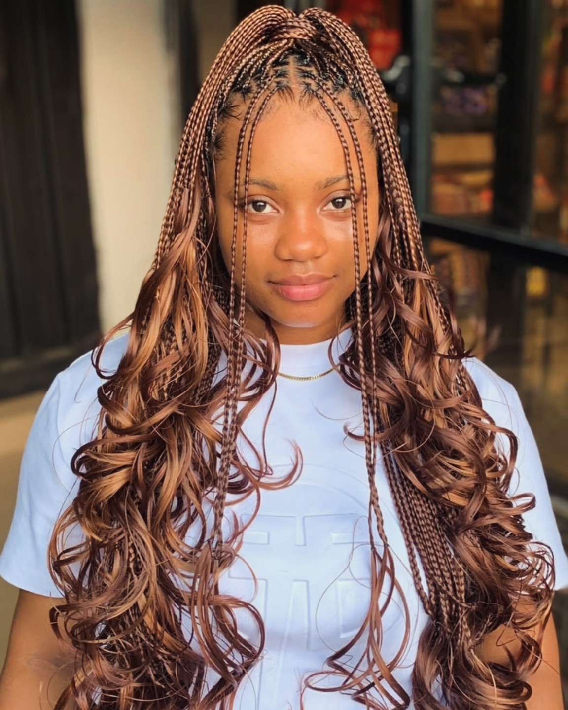 Box Braids With Cascading Curly Ends