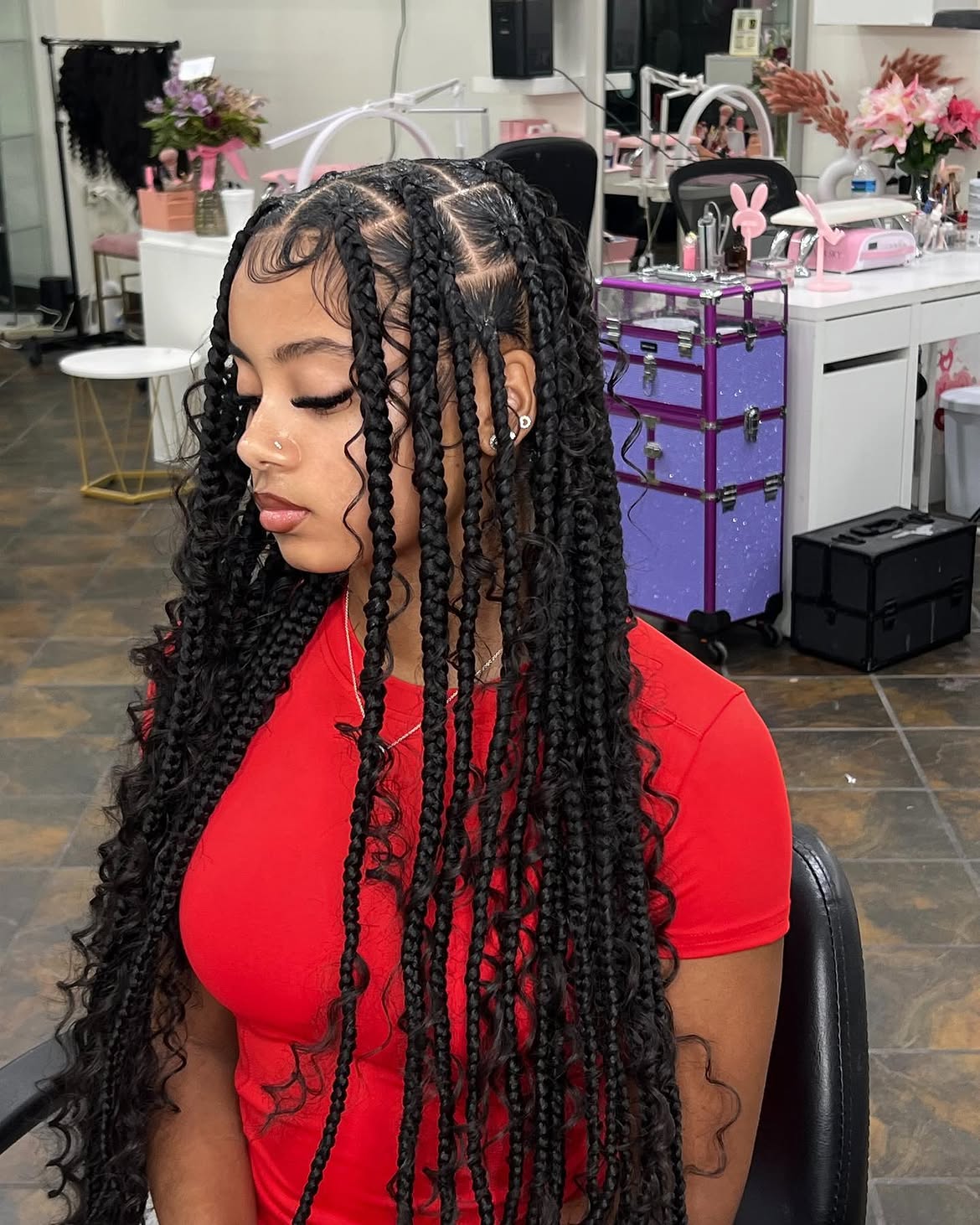 Box Braids With Curly Bohemian Ends