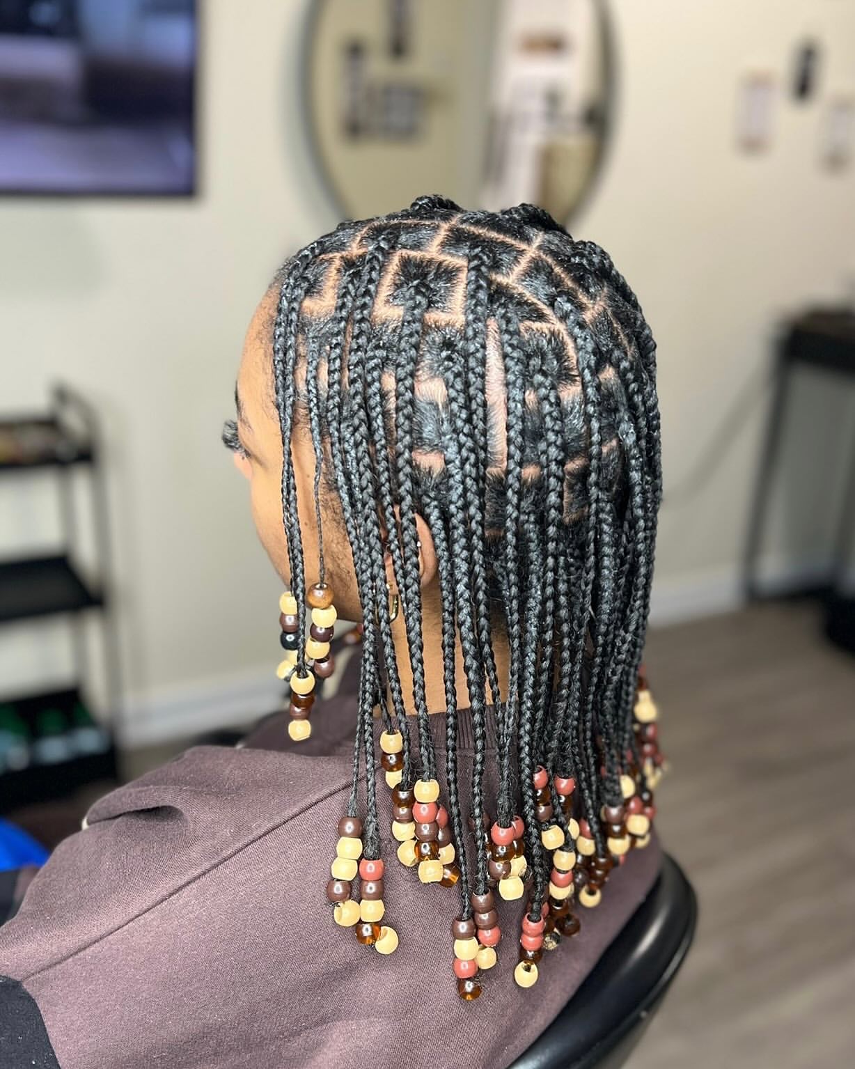 Box Braids with Wood & Amber Beads