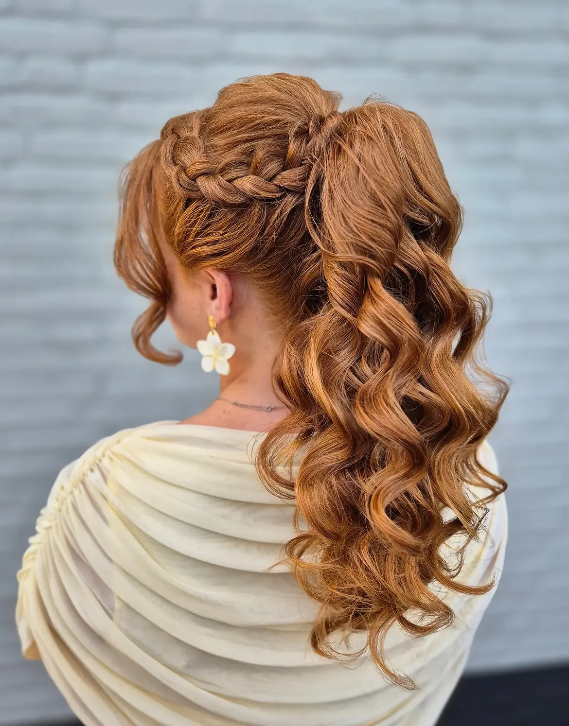 Braided Crown High Ponytail With Cascading Curls