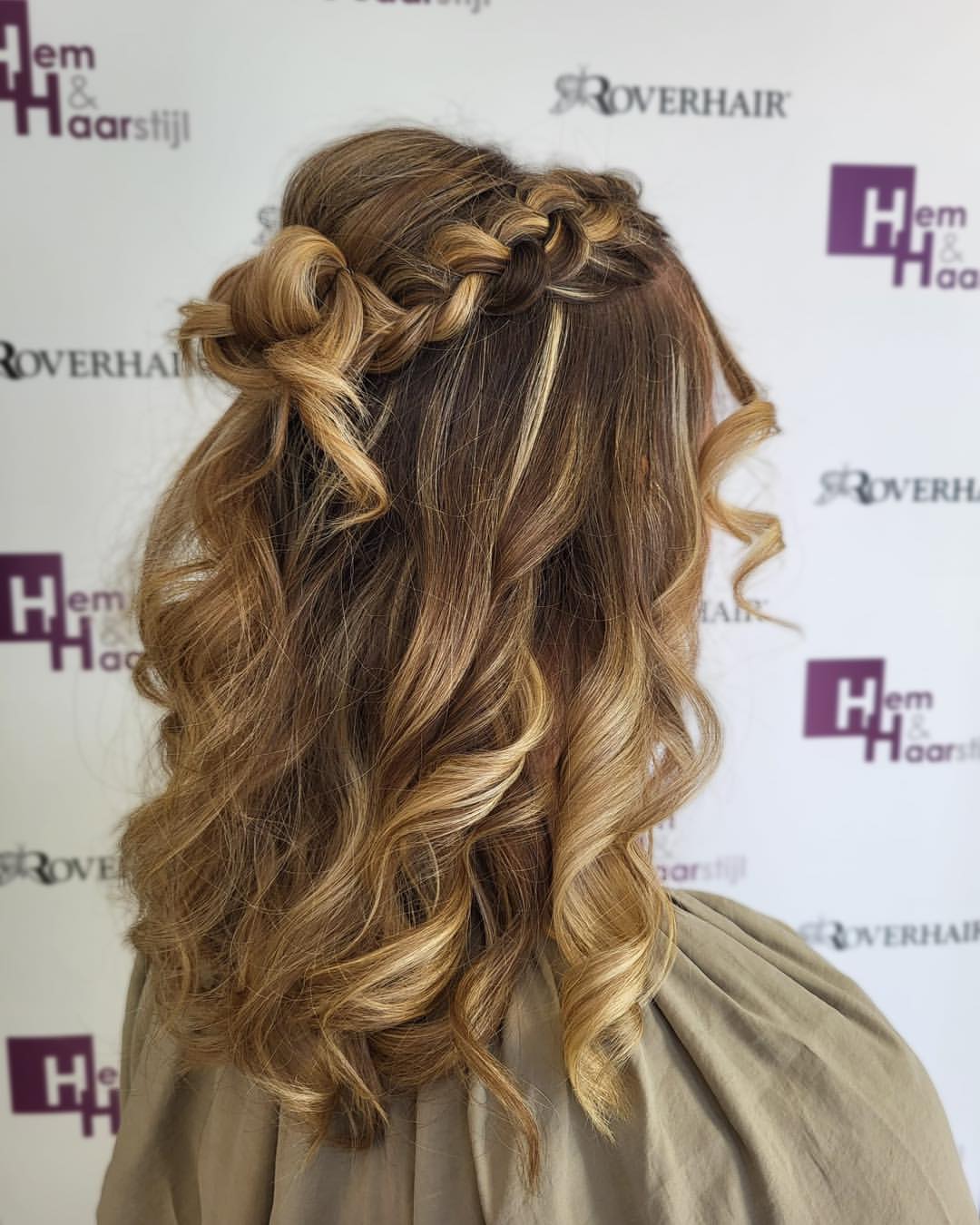 Braided Crown With Loose Curls Half Up